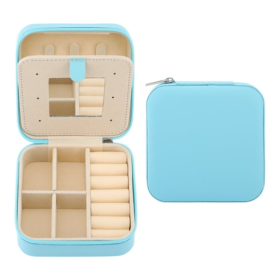 Unique Bargains Mini Travel Jewelry Box with Mirror Sky Blue