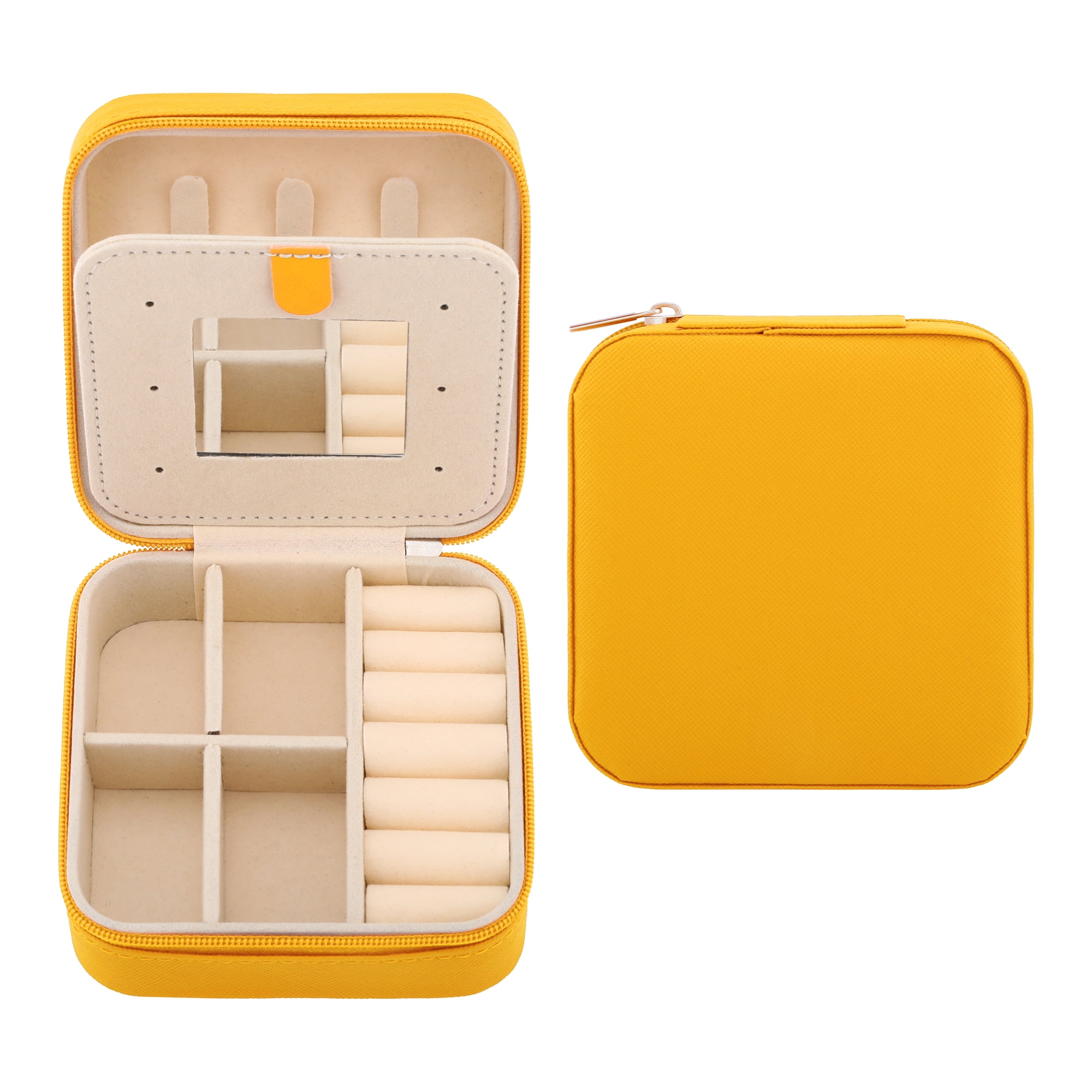 Unique Bargains Mini Travel Jewelry Box with Mirror Yellow