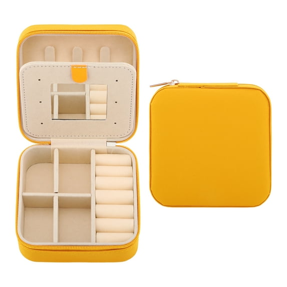 Unique Bargains Mini Travel Jewelry Box with Mirror Yellow