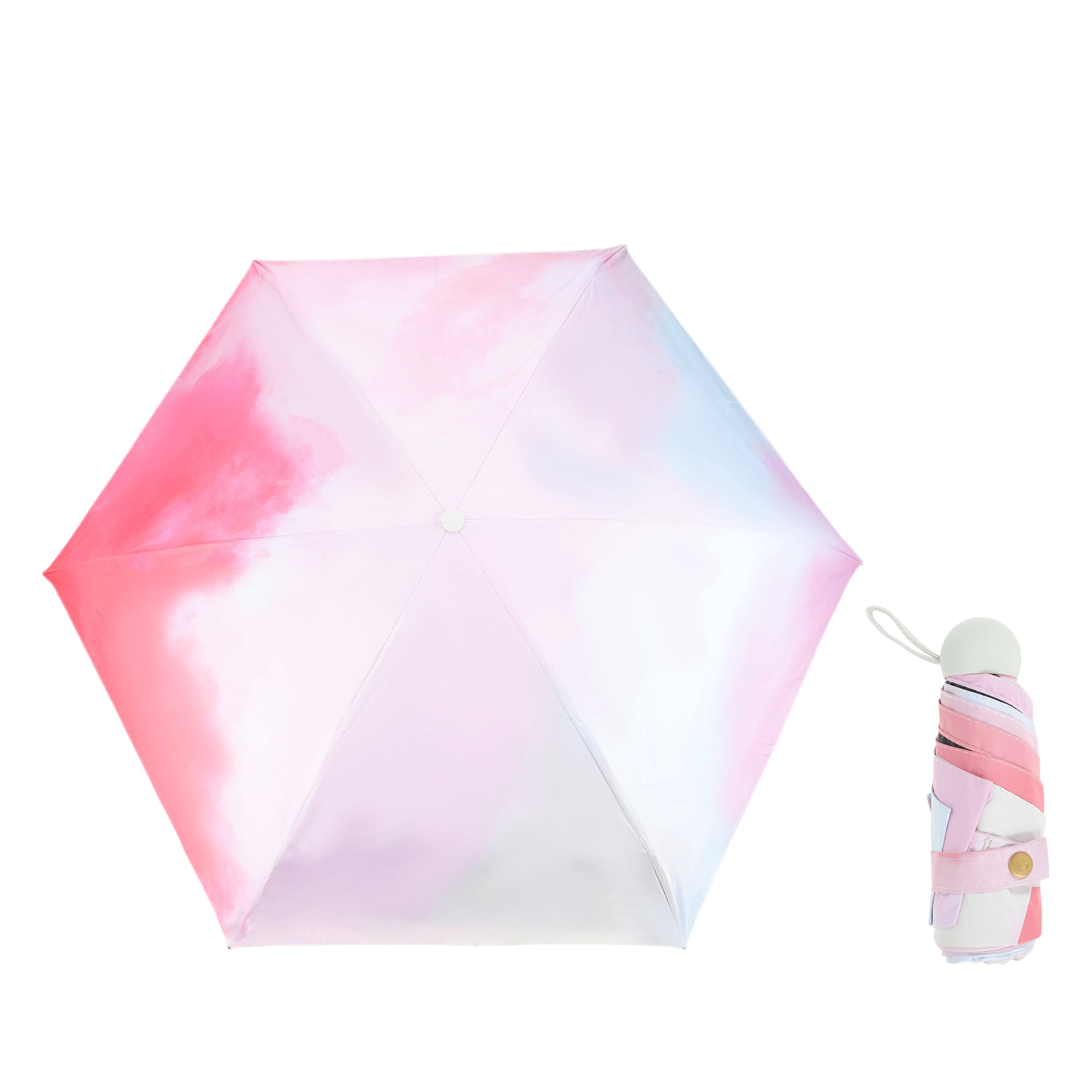 Unique Bargains Mini Umbrella Compact Windproof Folding Umbrella Gradient Red Tie Dye