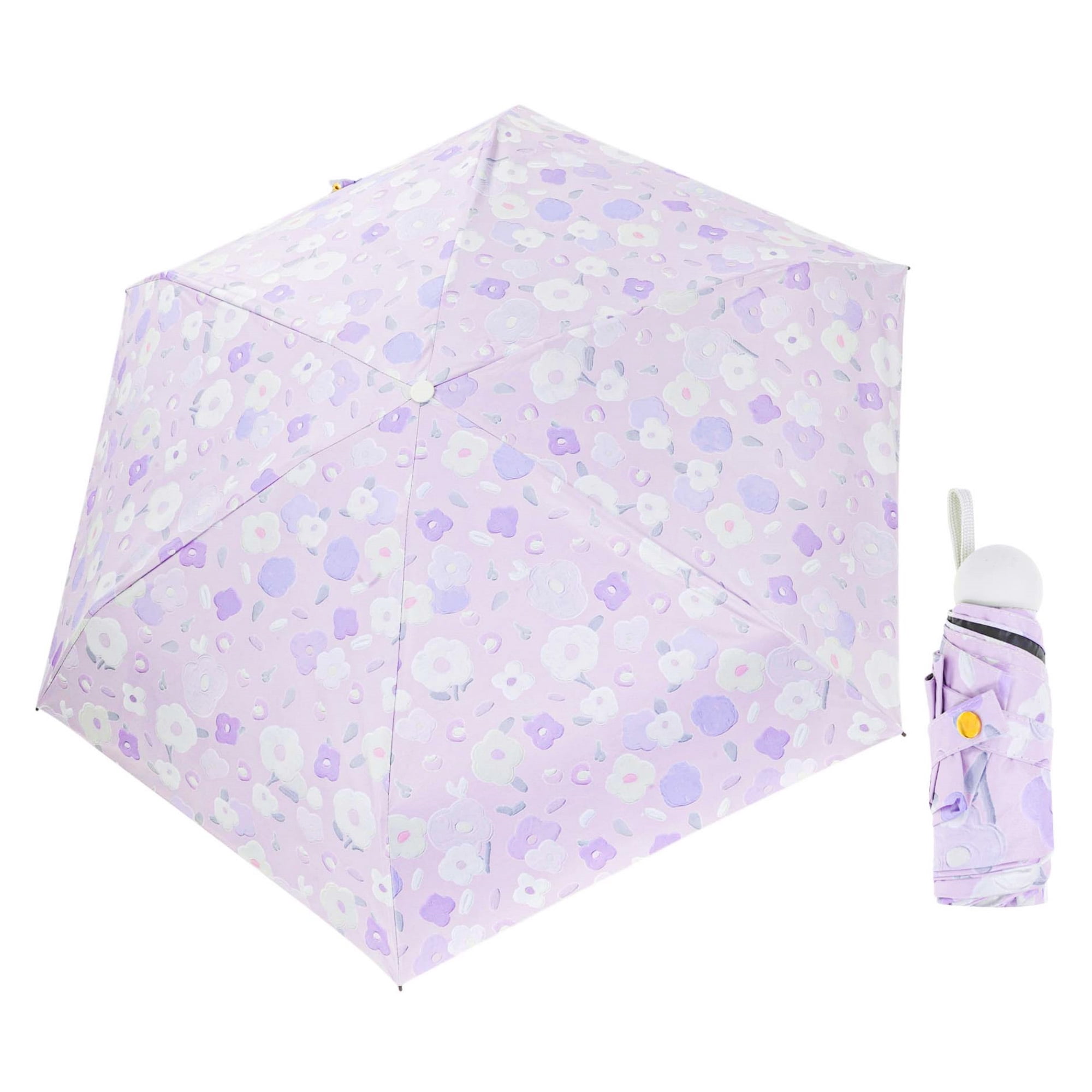 Unique Bargains Mini Umbrella Compact Windproof Folding Umbrella Purple Flower