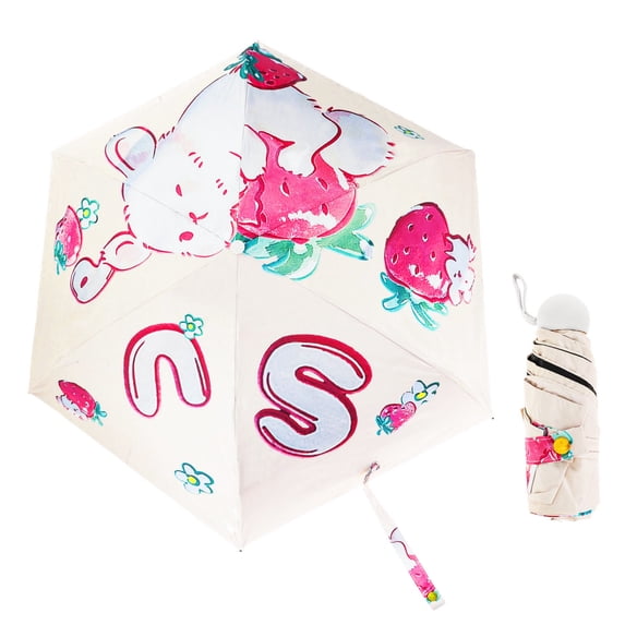 Unique Bargains Mini Umbrella Compact Windproof Folding Umbrella Strawberry Rabbit