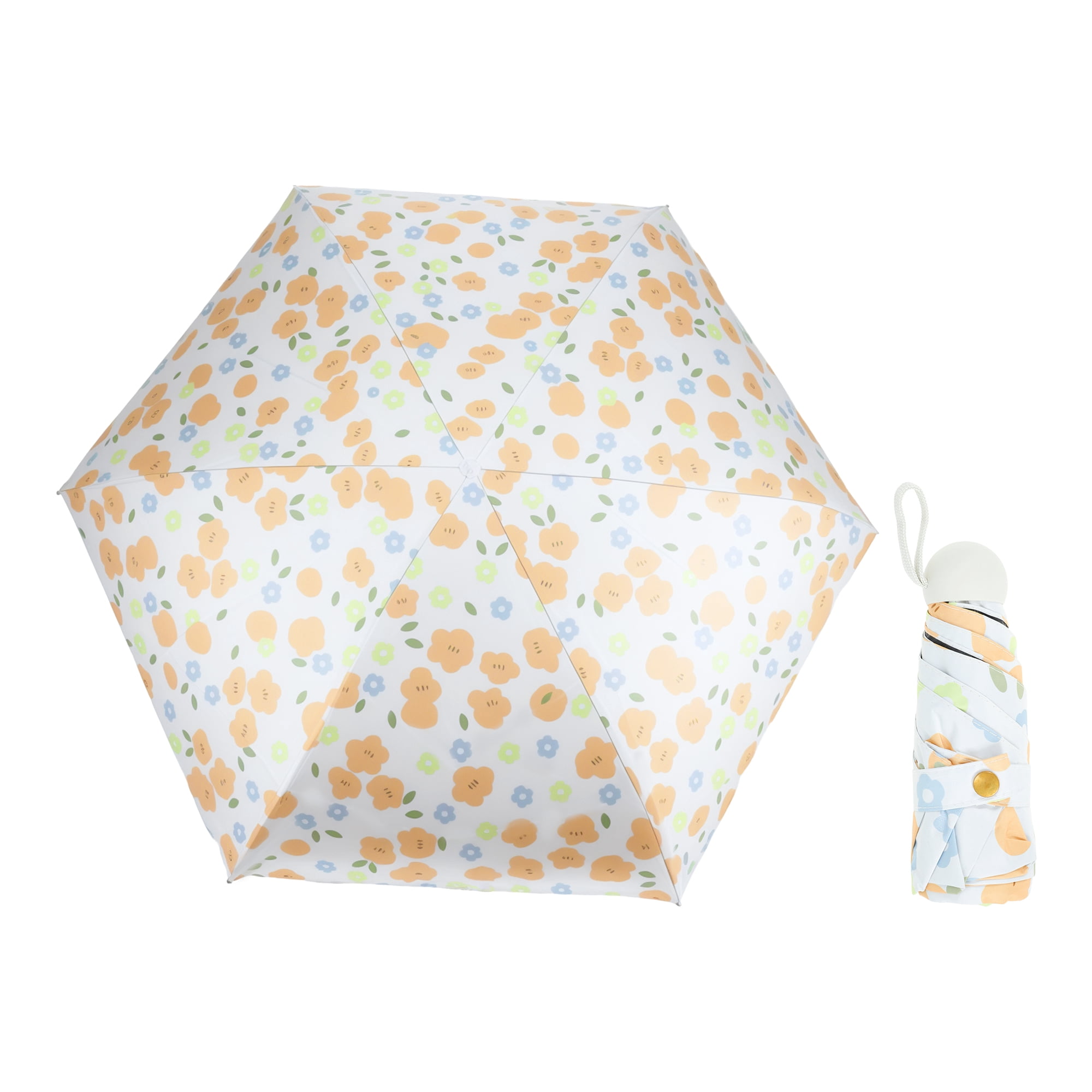 Unique Bargains Mini Umbrella Compact Windproof Folding Umbrella Yellow Flower Print
