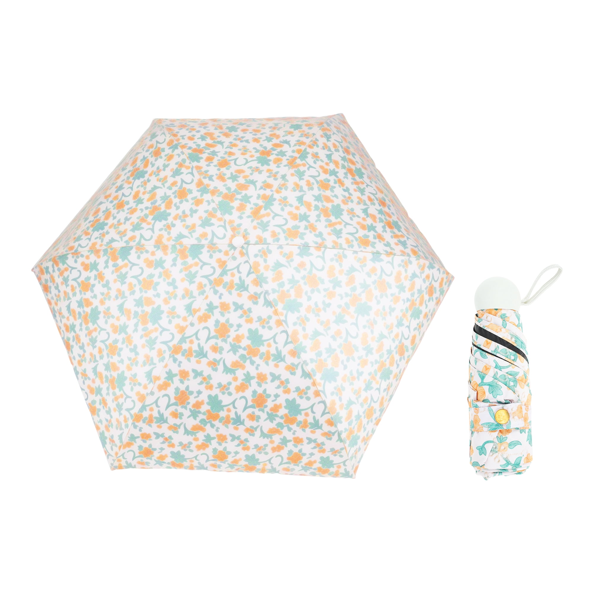 Unique Bargains Mini Umbrella Compact Windproof Folding Umbrella Yellow-green Floral