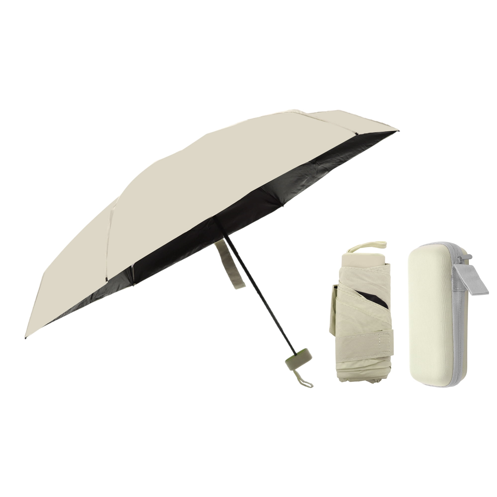 Unique Bargains Mini Umbrella with Storage Box Windproof Folding Umbrella Beige