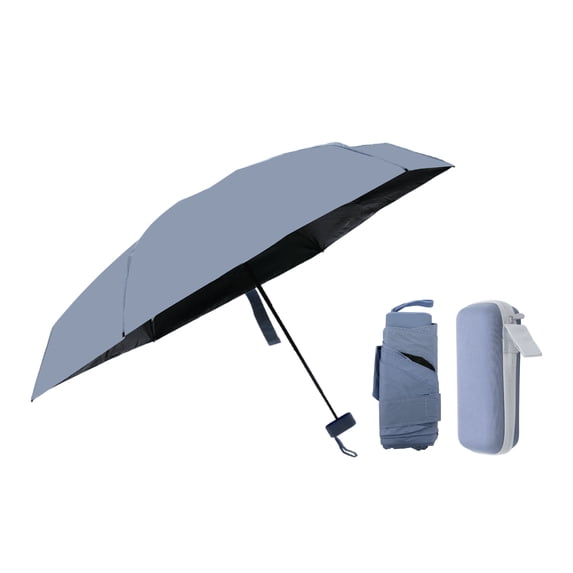Unique Bargains Mini Umbrella with Storage Box Windproof Folding Umbrella Blue