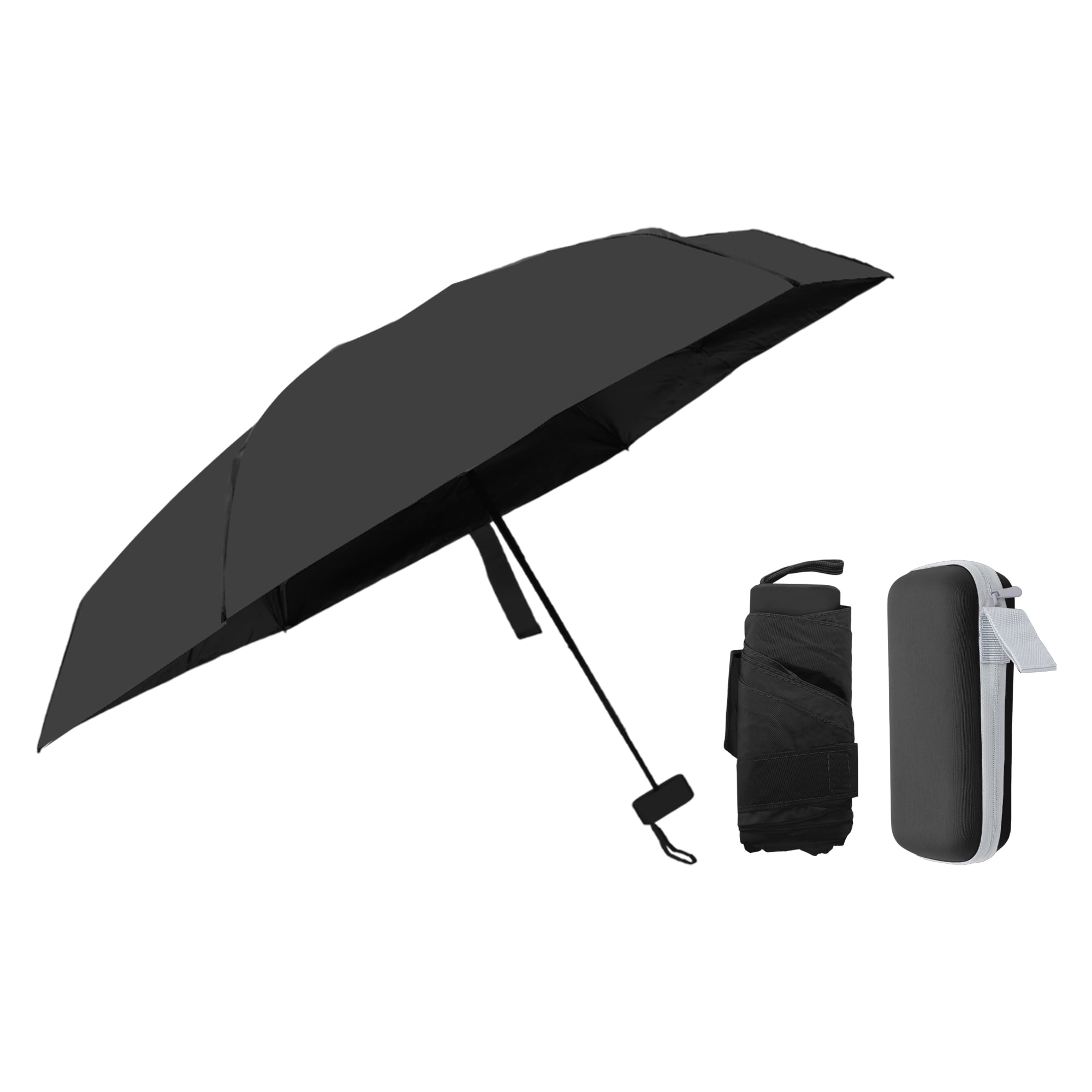 Unique Bargains Mini Windproof Folding Lightweight Umbrella Black