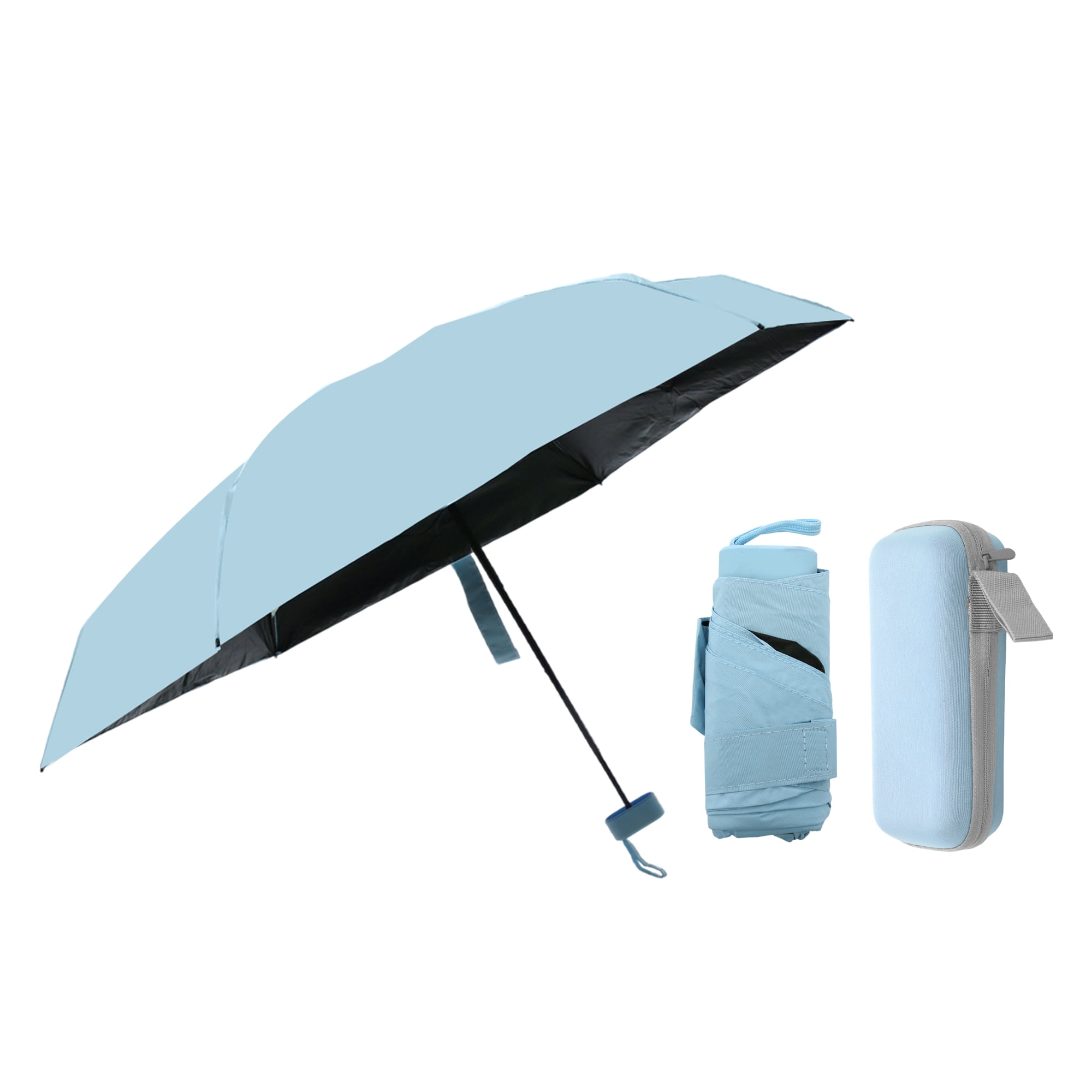 Unique Bargains Mini Windproof Folding Lightweight Umbrella Light Blue