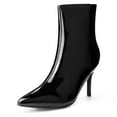 thumbnail image 1 of Unique Bargains Mirror Leather Pointy Toe Zipper Stiletto Heels Ankle Boots for Women Black 6, 1 of 6