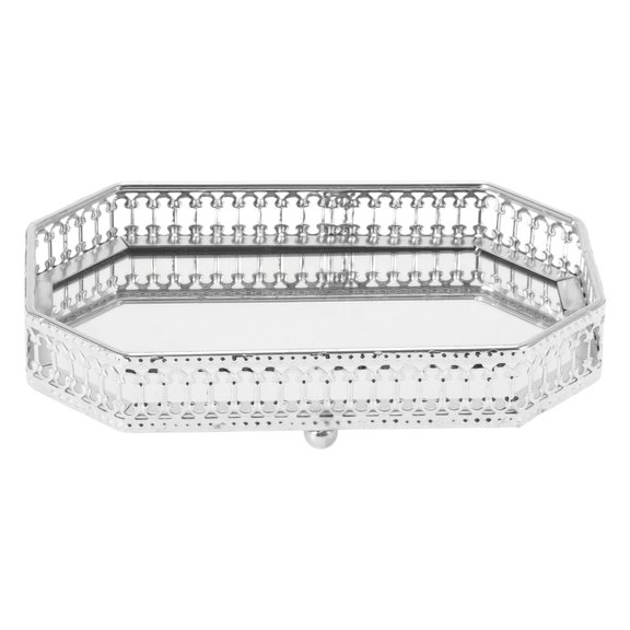 Unique Bargains Mirror Tray Rectangular Metal Perfume Glass Candle Serving Tray Silver