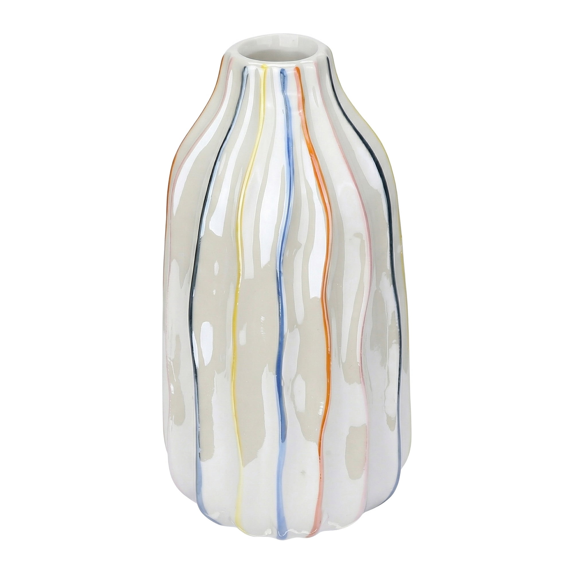 Unique Bargains Modern Ceramic Aesthetic Ribbed Flower Vase Rainbow 3.6"L x 3.6"W x 6.8"H