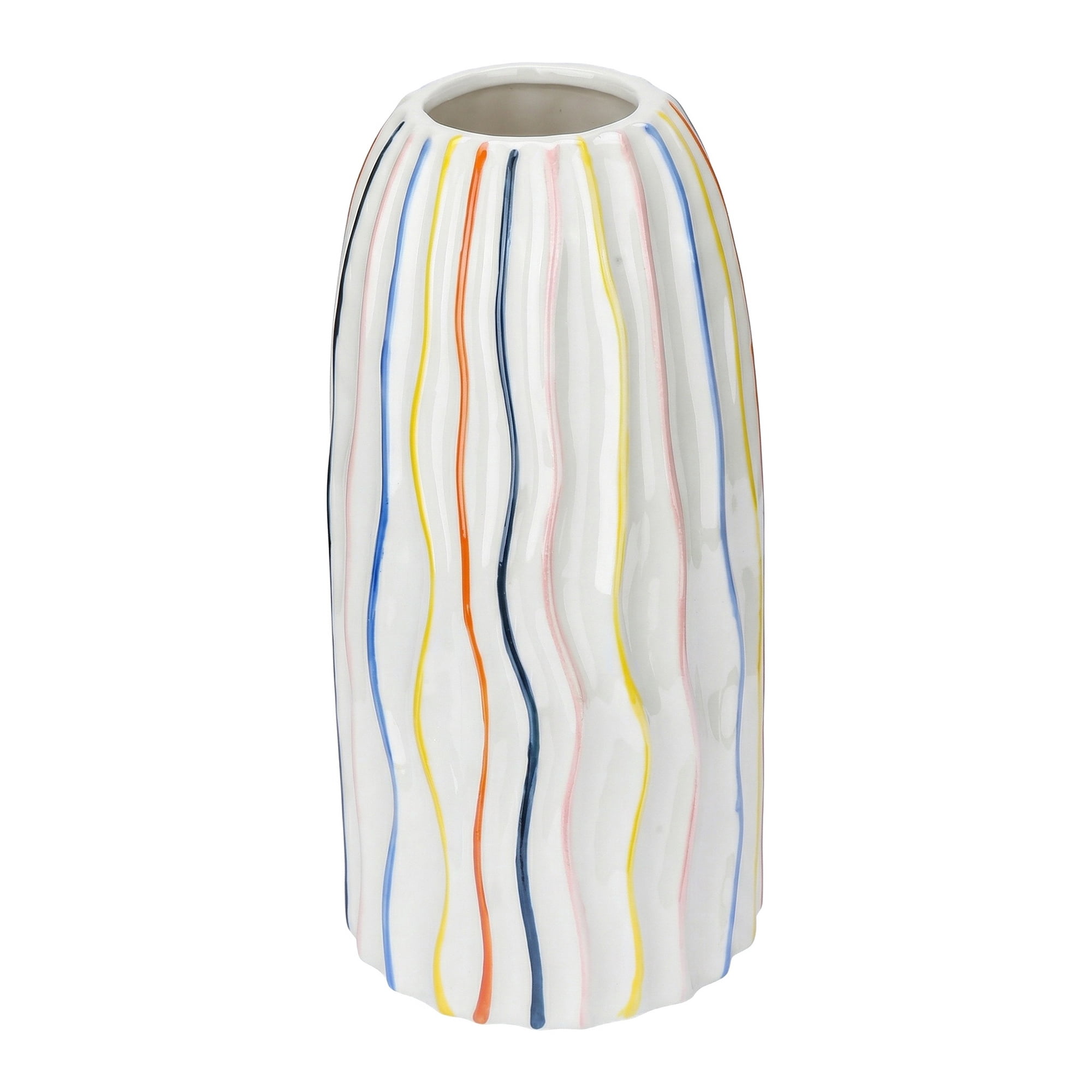 Unique Bargains Modern Ceramic Aesthetic Ribbed Flower Vase Rainbow 4.1"L x 4.1"W x 8.4"H