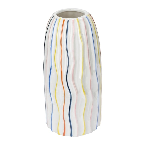 Unique Bargains Modern Ceramic Aesthetic Ribbed Flower Vase Rainbow 4.1"L x 4.1"W x 8.4"H