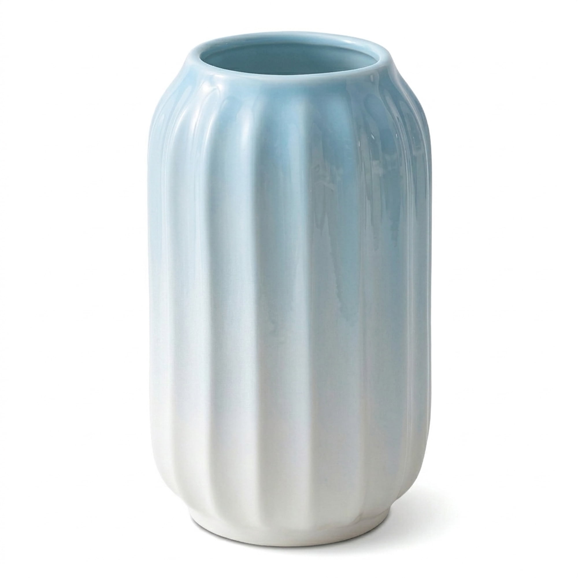 Unique Bargains Modern Ceramic Flower Matte Ribbed Vase Blue 3.5" x 3.5" x 5.9"