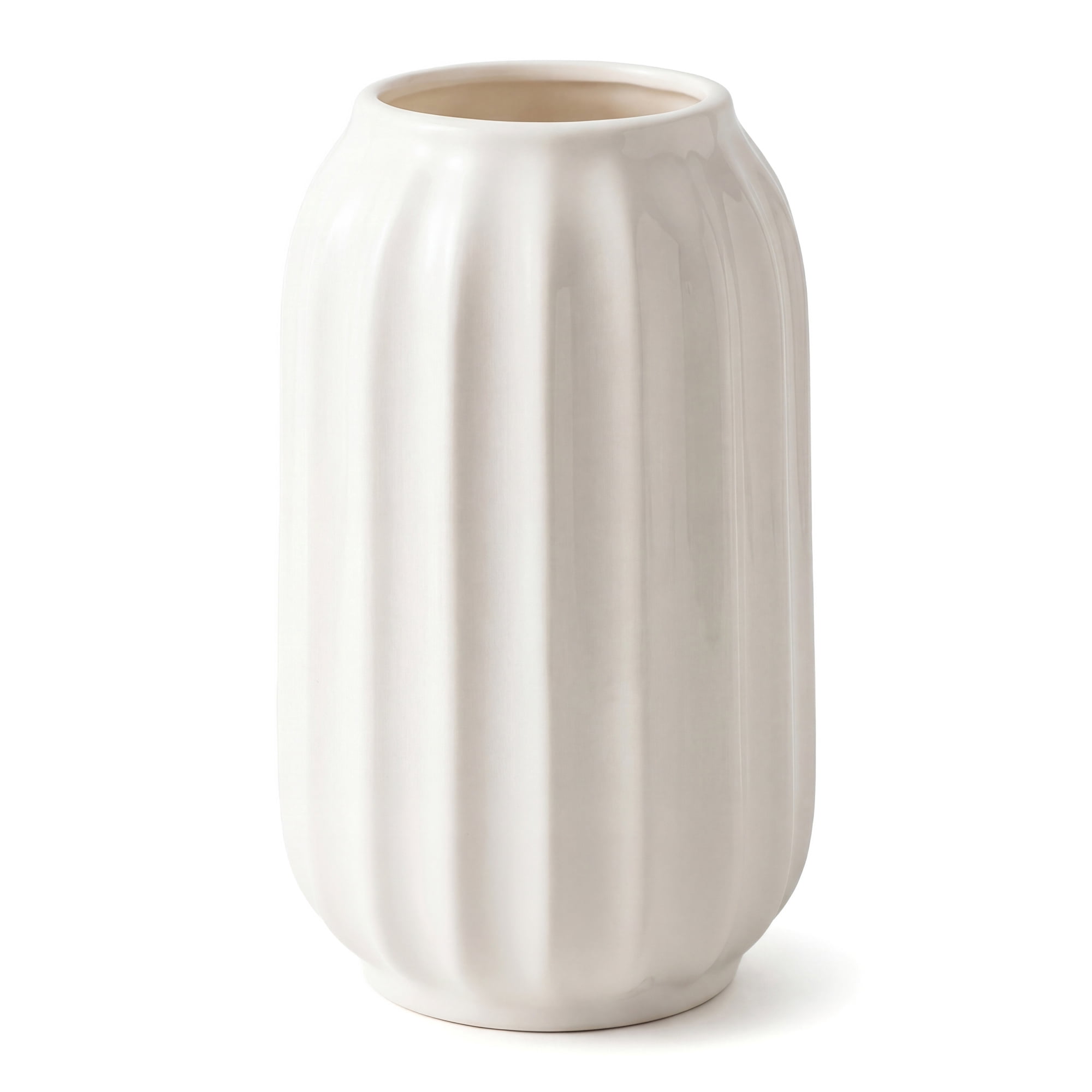 Unique Bargains Modern Ceramic Flower Matte Ribbed Vase Bright White 3.5" x 3.5" x 5.9"