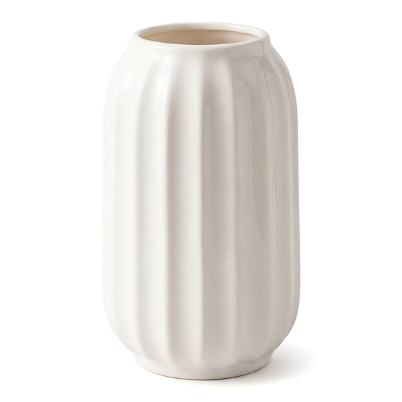 Unique Bargains Modern Ceramic Flower Matte Ribbed Vase Bright White 3.5" x 3.5" x 5.9"