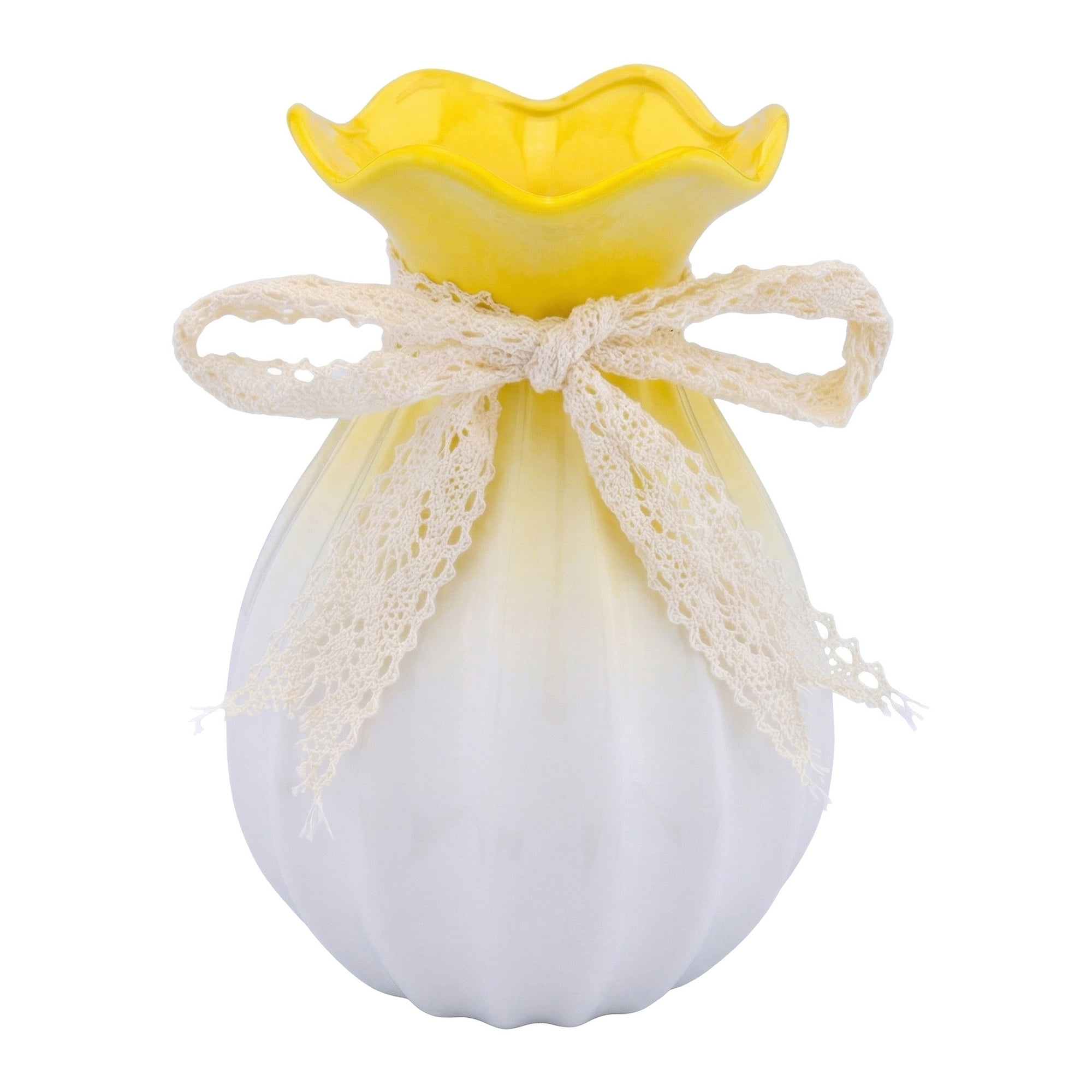Unique Bargains Modern Ceramic Flower Vase for Centerpiece Yellow 4.3"L x 4.3"W x 7.9"H