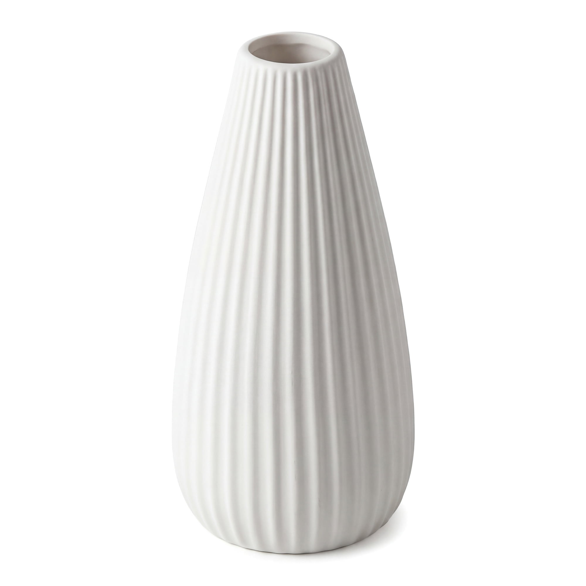 Unique Bargains Modern Ceramic Matte Ribbed Flower Vase White 3.0" x 3.0" x 5.9"