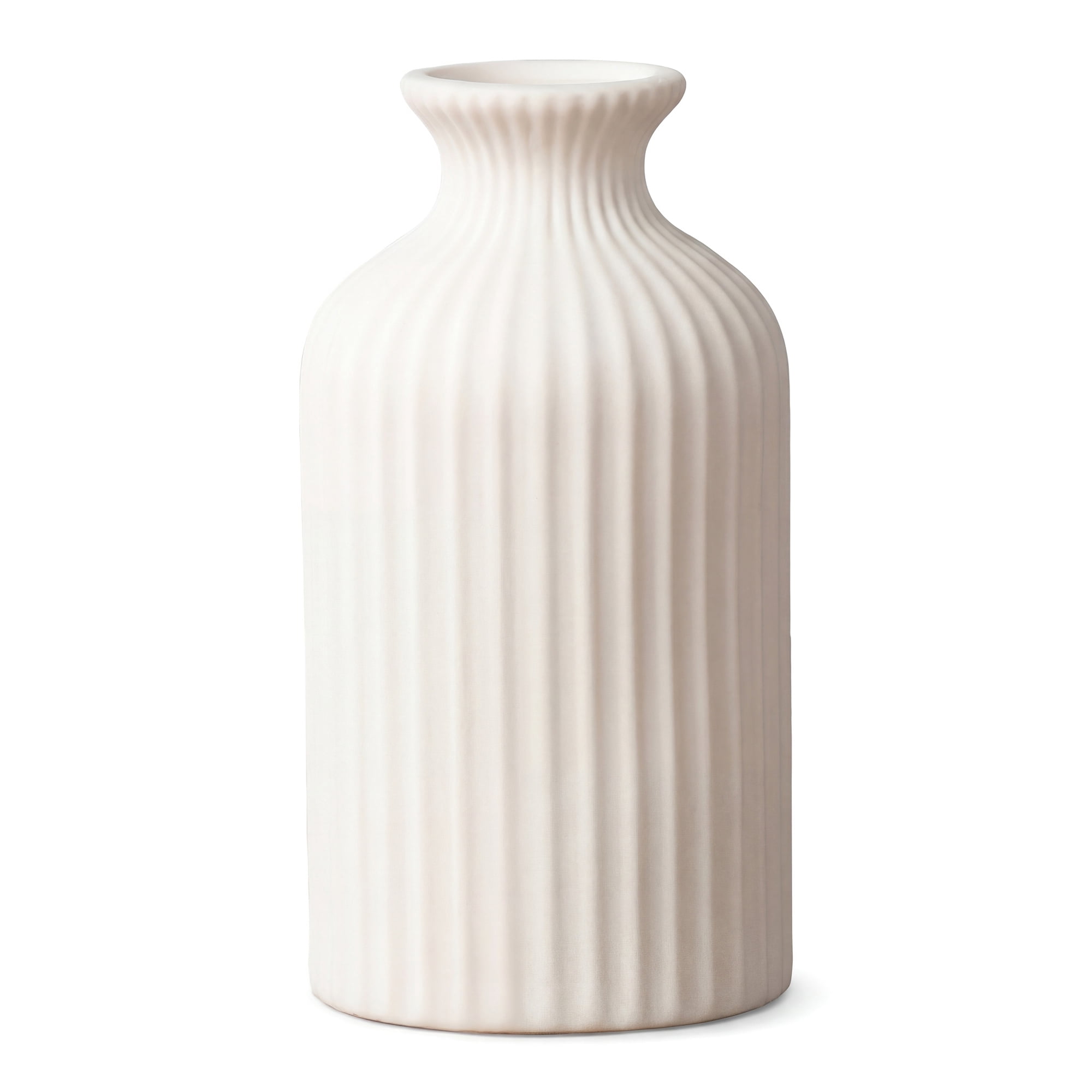 Unique Bargains Modern Ceramic Matte Ribbed Flower Vase White 3.1" x 3.1" x 5.9"