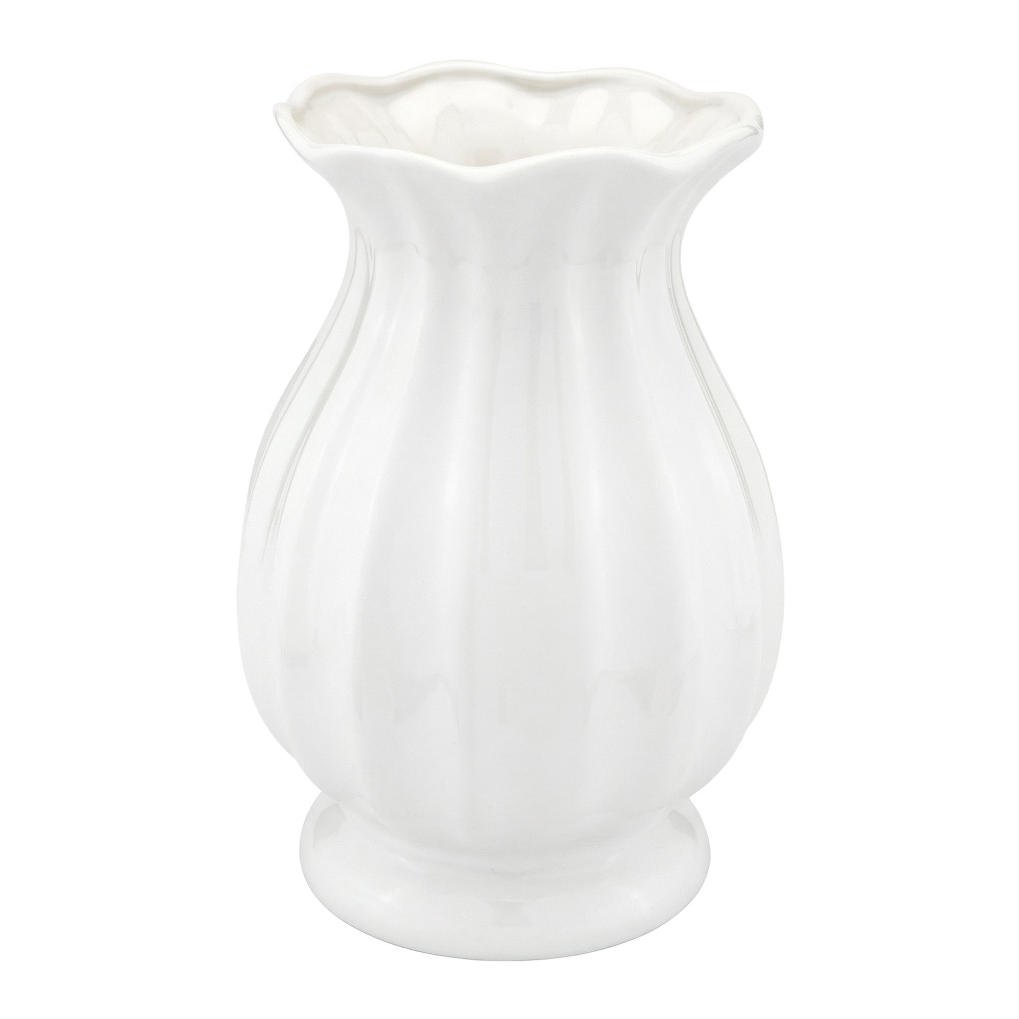 Unique Bargains Modern Ceramic Vase for Table Vase Bright White 5.1"L x 5.1"W x 7.7"H