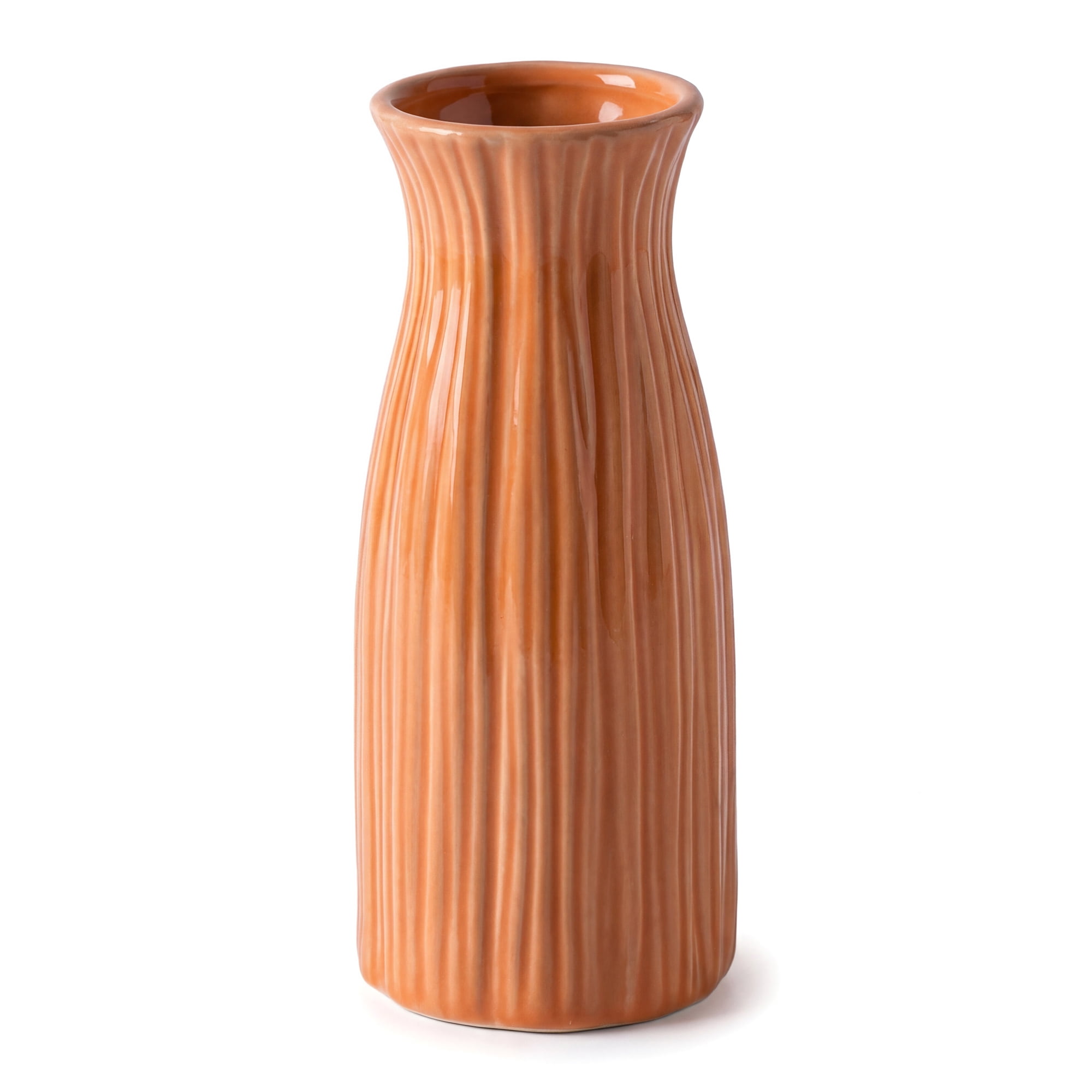 Unique Bargains Modern Cylinder Matte Ribbed Flower Vase Orange 2.4"L x 2.4"W x 5.1"H