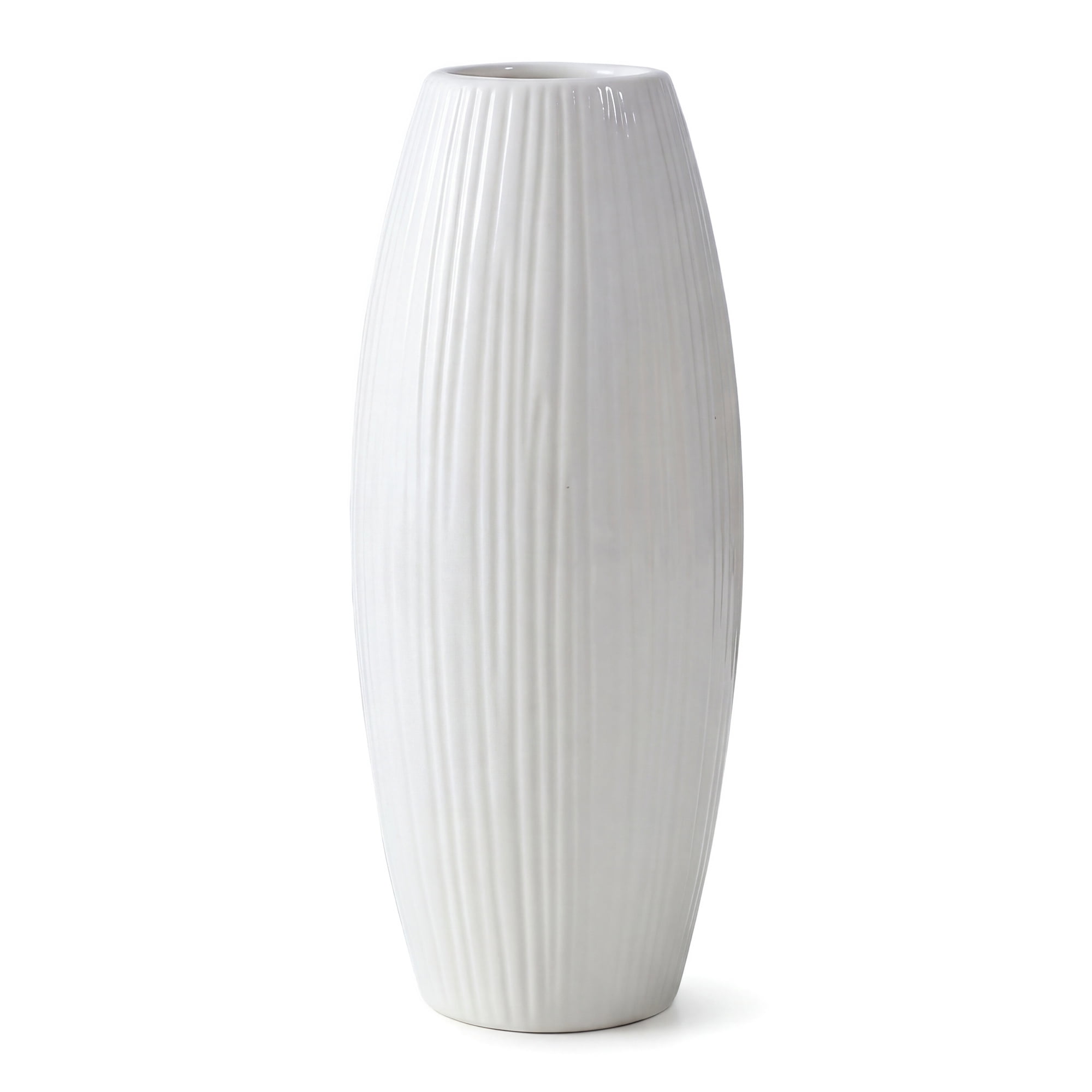 Unique Bargains Modern Decor Tall Ribbed Flower Vase Bright White 3.0" x 3.0" x 7.1"