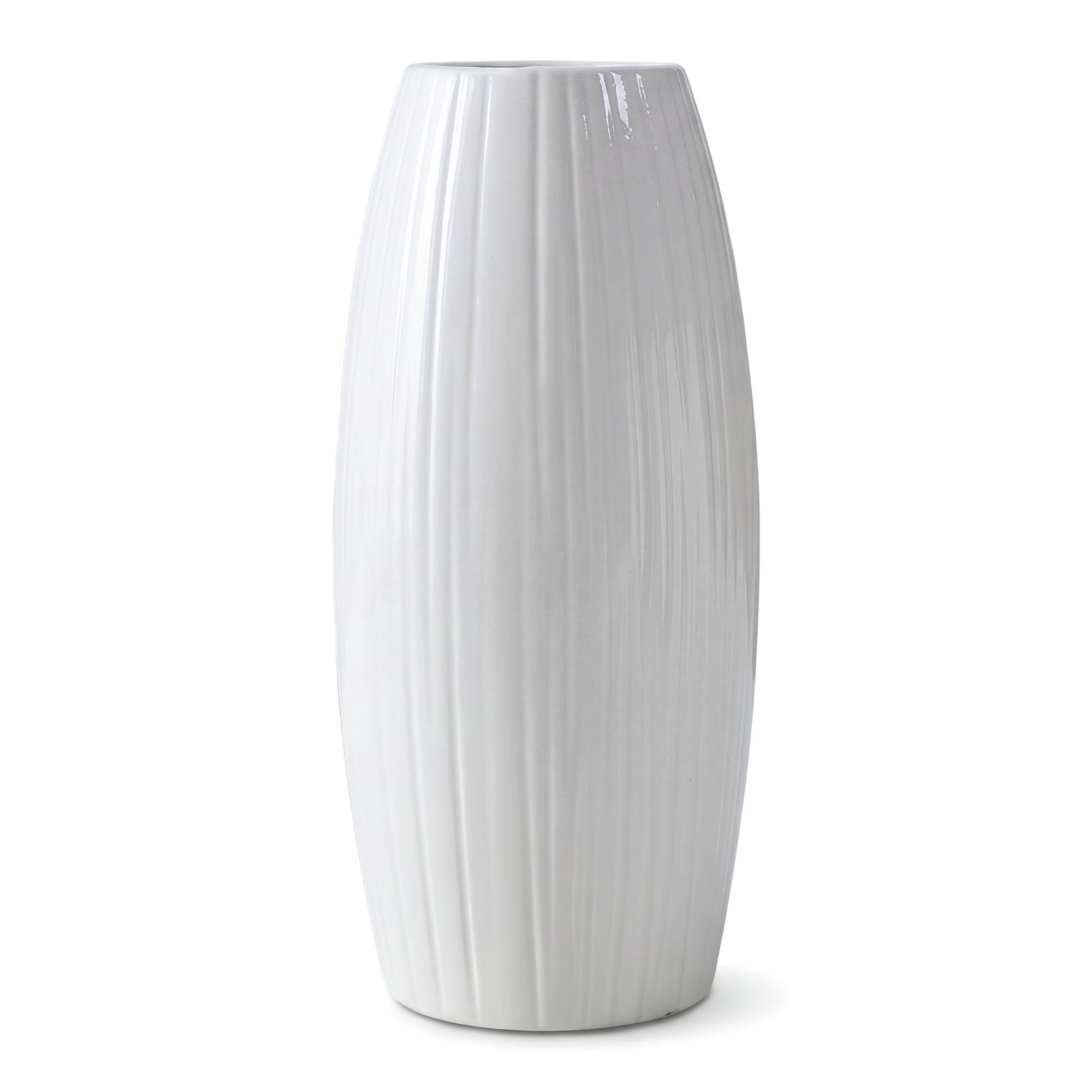 Unique Bargains Modern Decor Tall Ribbed Flower Vase Bright White 4.1" x 4.1" x 8.7"