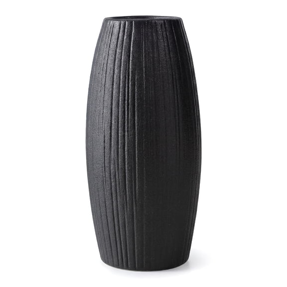 Unique Bargains Modern Decor Tall Ribbed Flower Vase Matte Black 4.1" x 4.1" x 8.7"