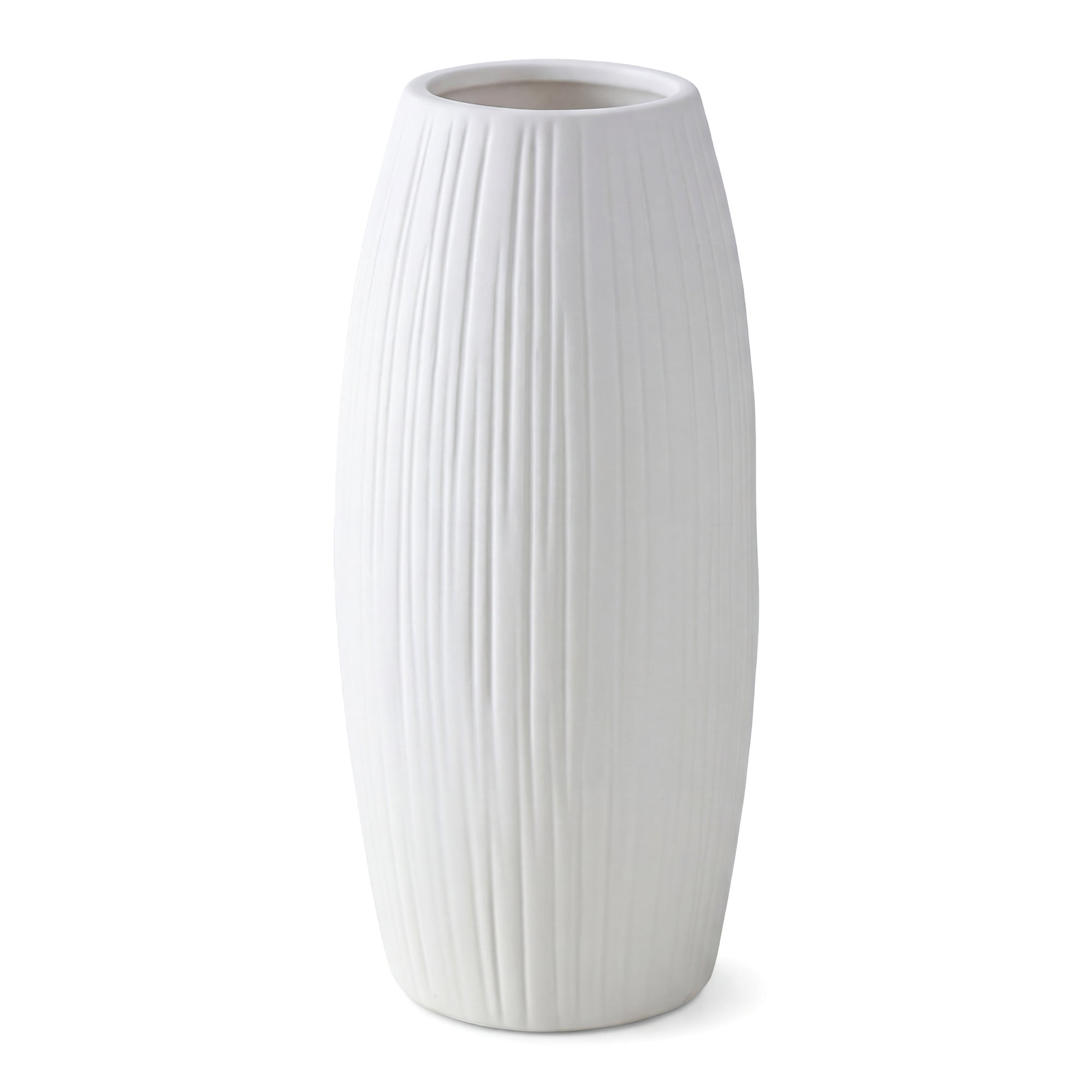 Unique Bargains Modern Decor Tall Ribbed Flower Vase Matte White 4.1" x 4.1" x 8.7"
