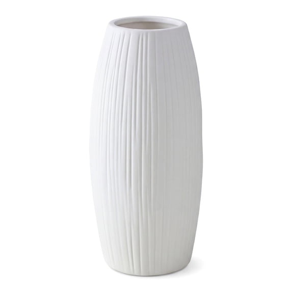Unique Bargains Modern Decor Tall Ribbed Flower Vase Matte White 4.1" x 4.1" x 8.7"