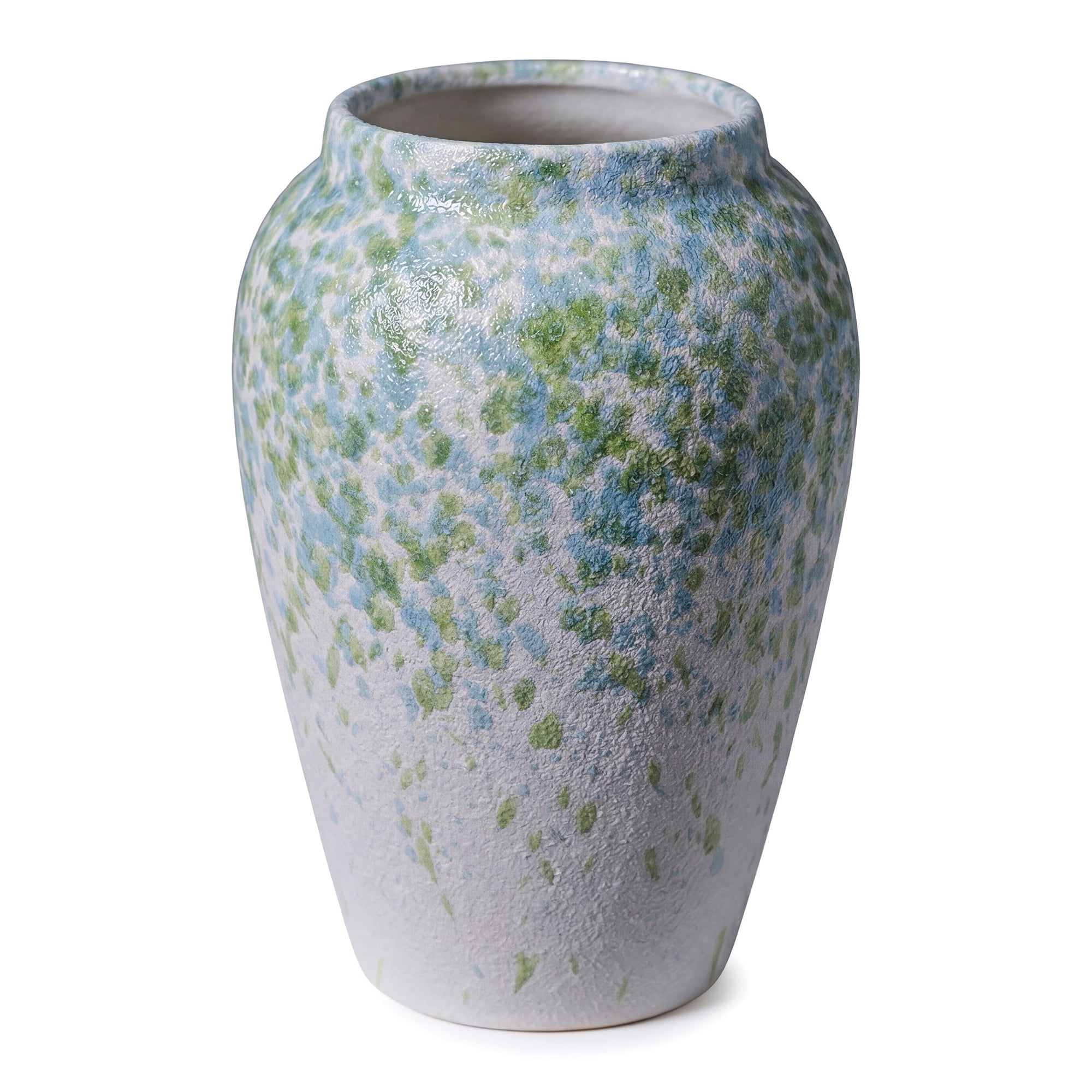 Unique Bargains Modern Flower Vase Matte Ribbed Opening Decorative Blue-Green