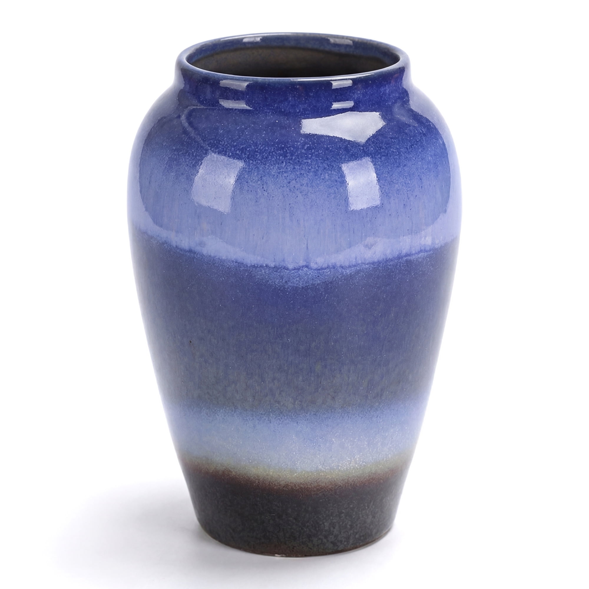 Unique Bargains Modern Flower Vase Matte Ribbed Opening Decorative Retro Round Bottle Blue