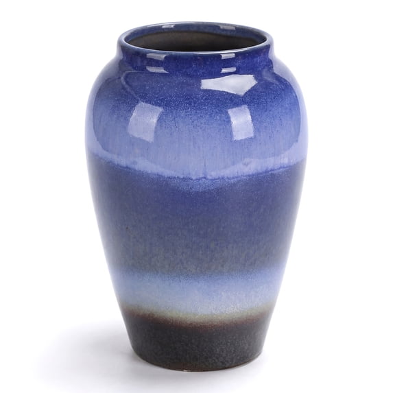 Unique Bargains Modern Flower Vase Matte Ribbed Opening Decorative Retro Round Bottle Blue