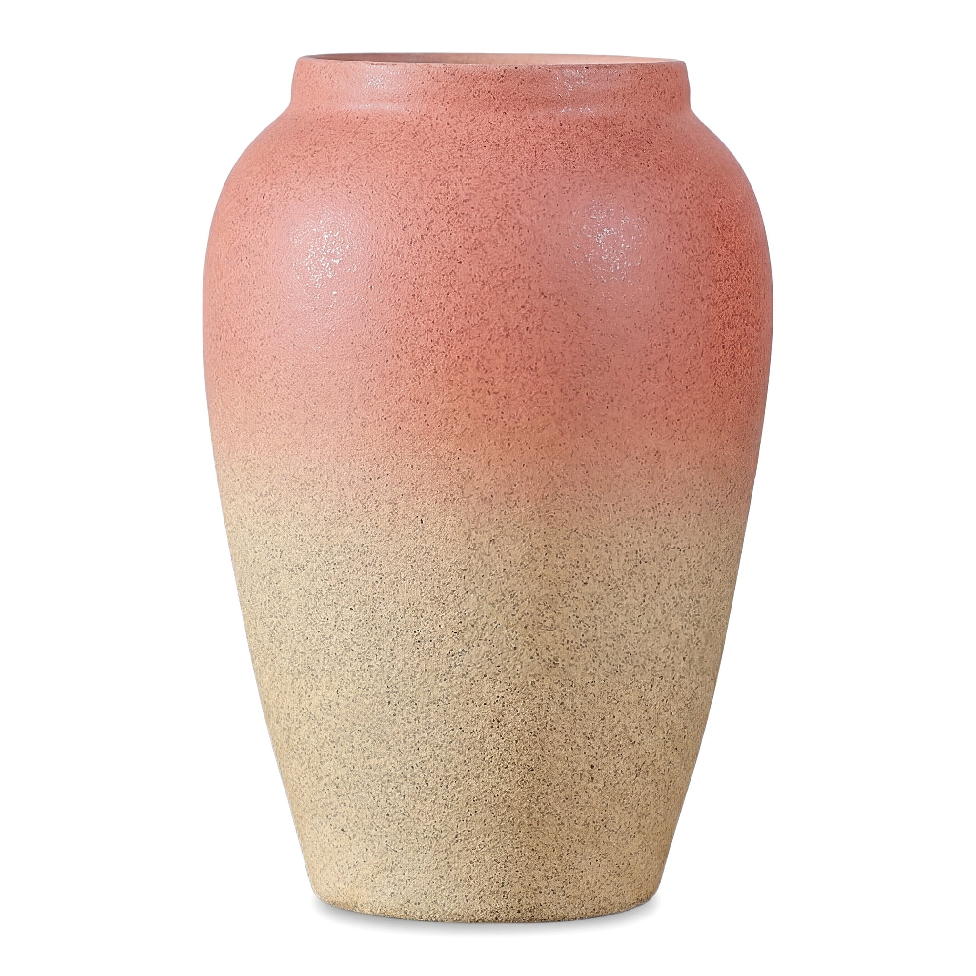 Unique Bargains Modern Flower Vase Matte Ribbed Opening Decorative Retro Round Bottle Red