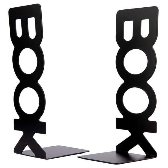 Unique Bargains Modern Geometric Metal Bookends for Office Black Style C 3"x3.1"x8.5"