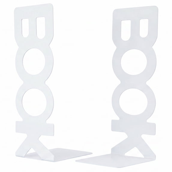 Unique Bargains Modern Geometric Metal Bookends for Office White Style C 3"x3.1"x8.5"