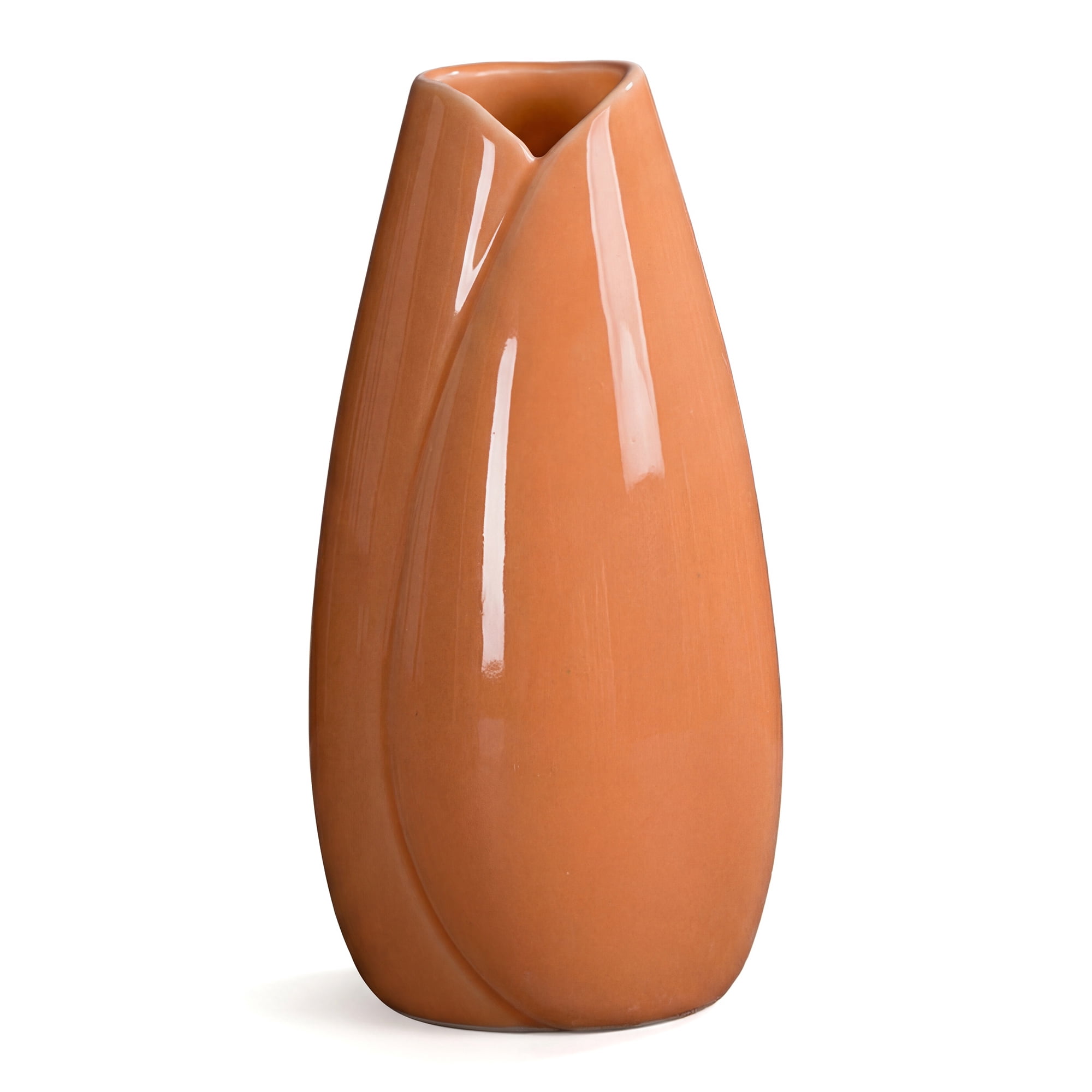 Unique Bargains Modern Matte Ribbed Decorative Flower Vase for Desktop & Bathroom Orange