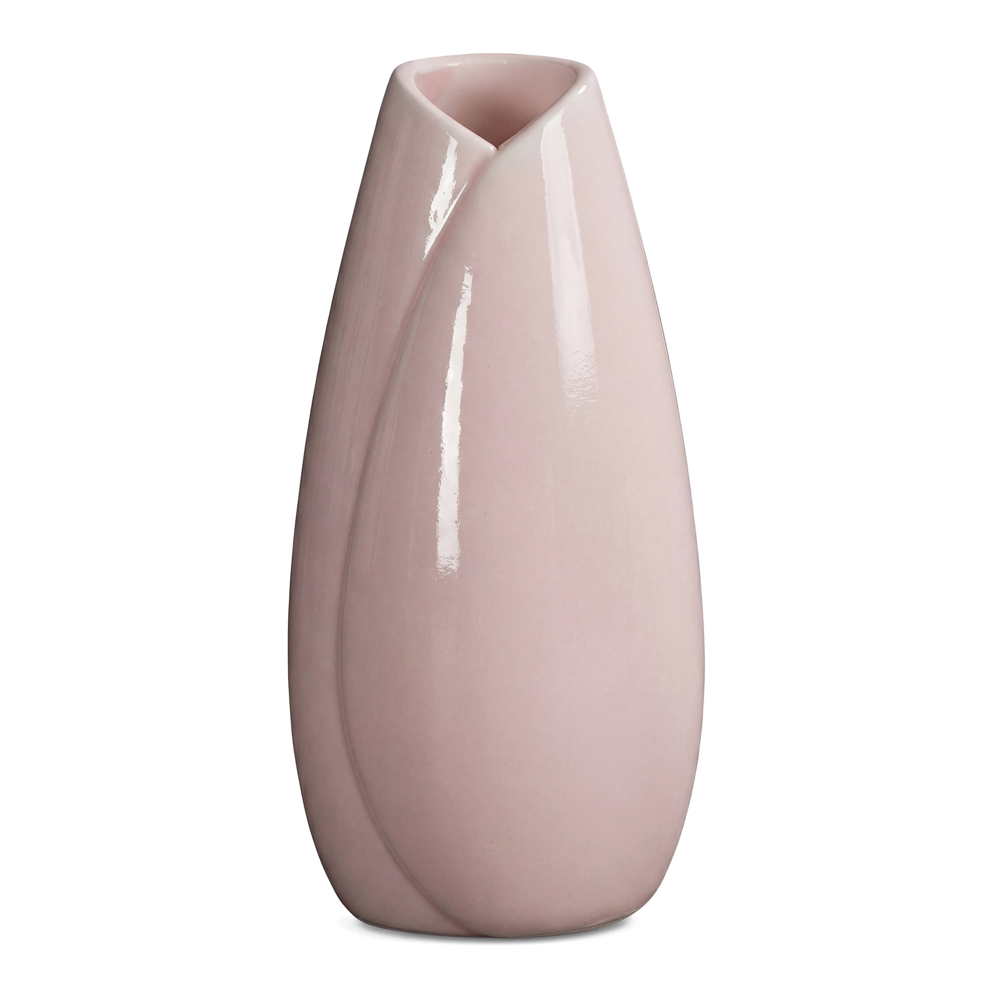 Unique Bargains Modern Matte Ribbed Decorative Flower Vase for Desktop & Bathroom Pink