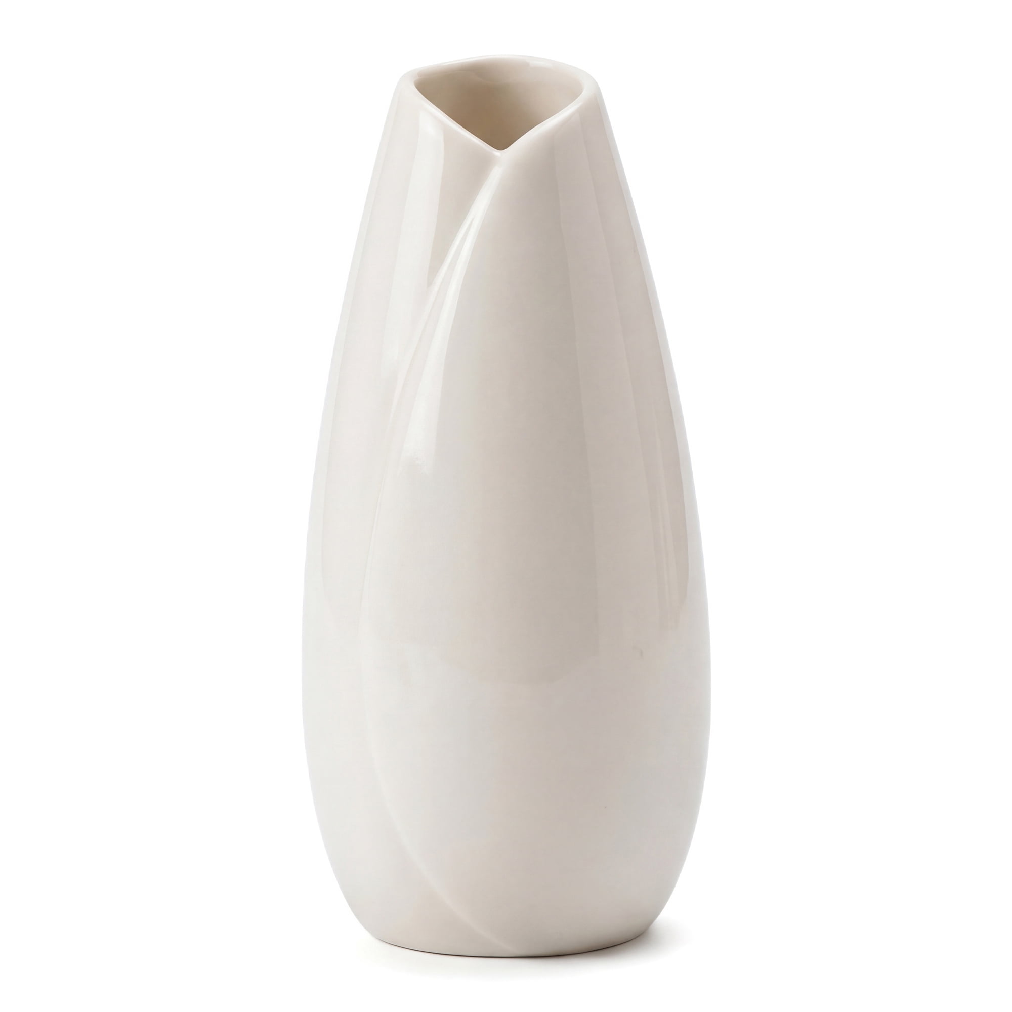 Unique Bargains Modern Matte Ribbed Decorative Flower Vase for Desktop & Bathroom White