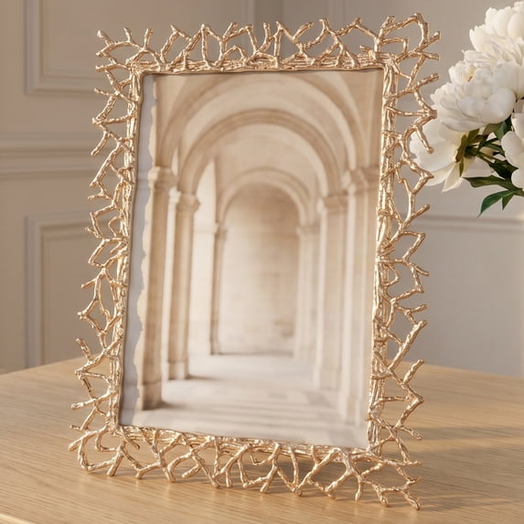 Unique Bargains Modern Metal Minimalist Soft Staging Photo Frame Gold 4" x 6"