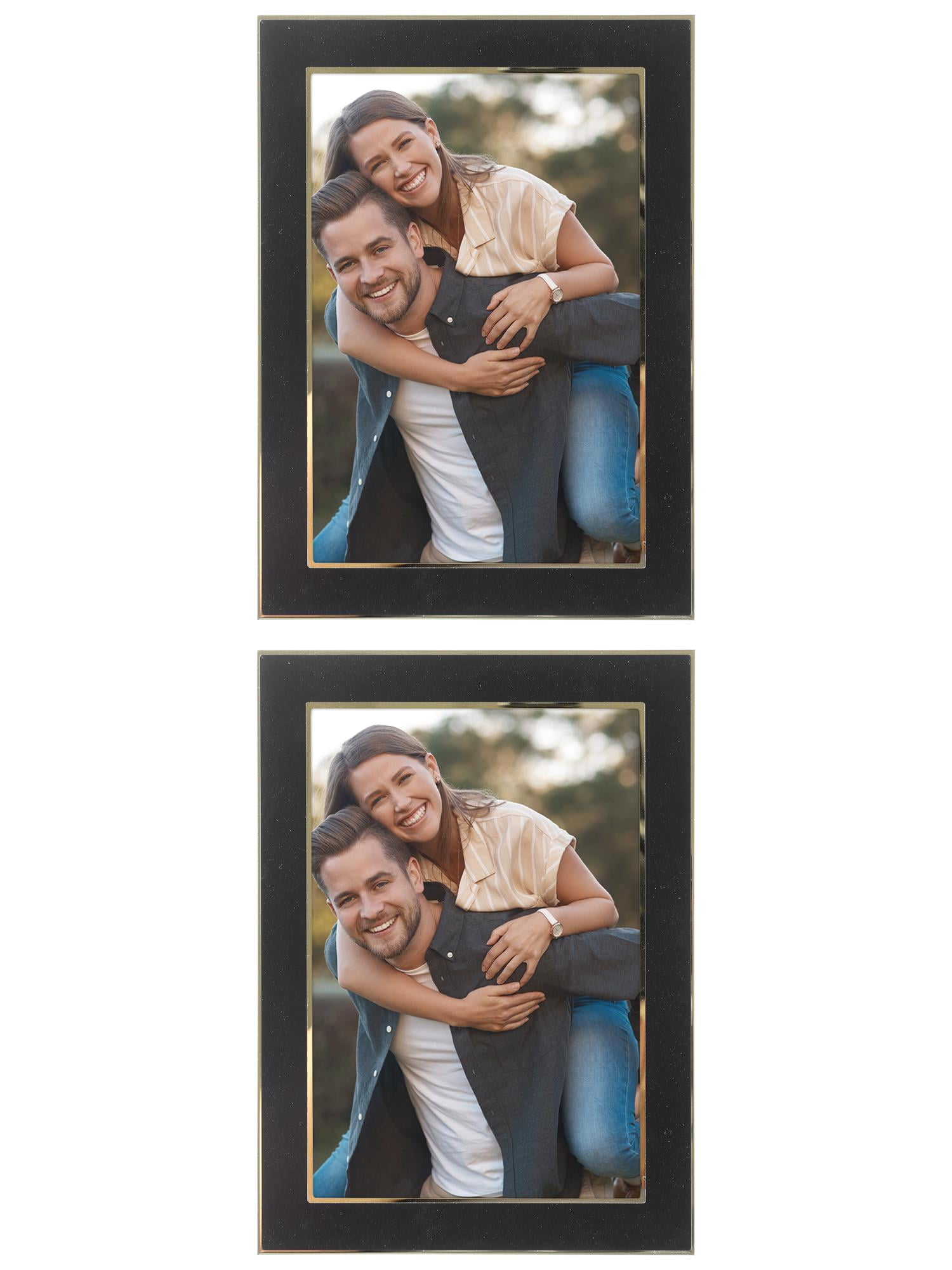 Unique Bargains Modern Picture Frame Brushed Aluminum Metal Photo Frame Gold 5x7 Black -2Pcs 5x7