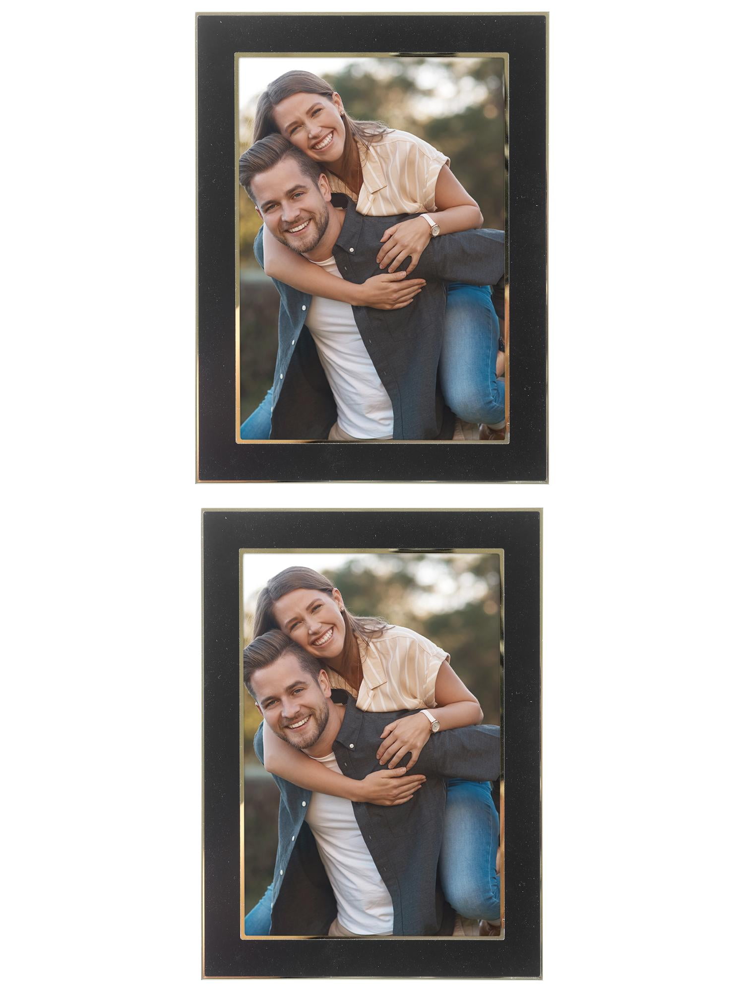 Unique Bargains Modern Picture Frame Brushed Aluminum Metal Photo Frame Gold 5x7 Black 5x7/6x8