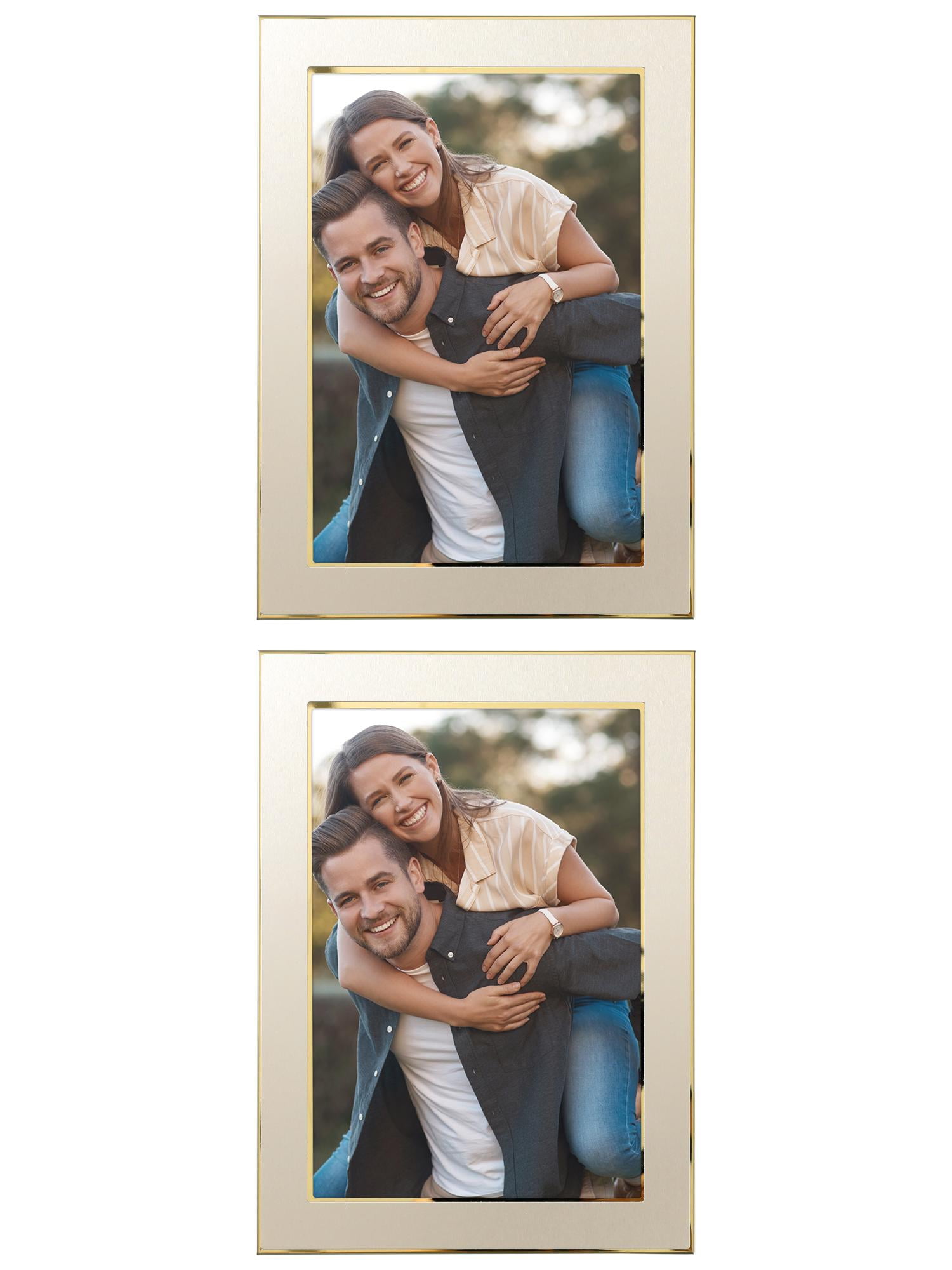 Unique Bargains Modern Picture Frame Brushed Aluminum Metal Photo Frame Gold 5x7 Gold -2Pcs 4x6