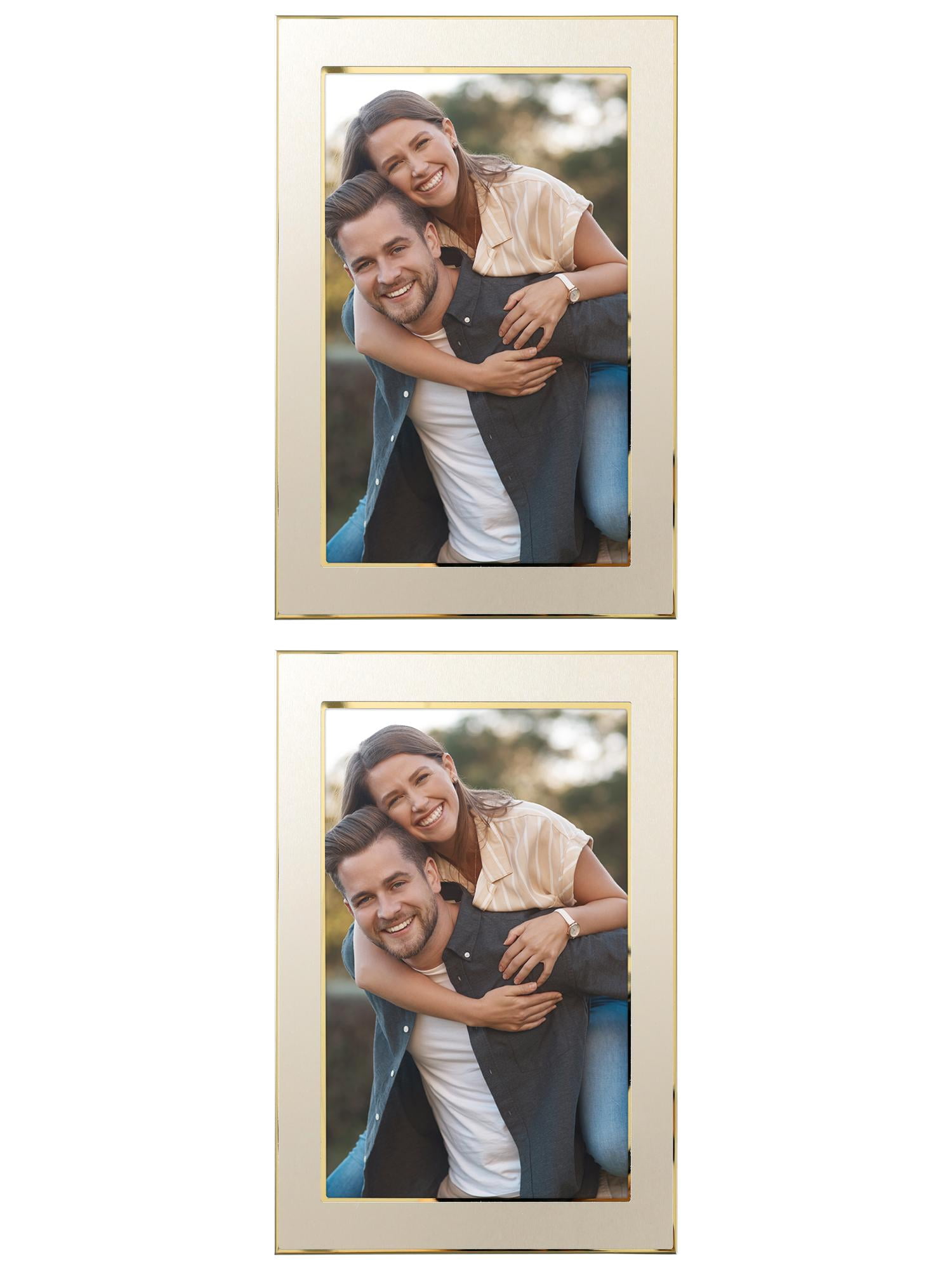 Unique Bargains Modern Picture Frame Brushed Aluminum Metal Photo Frame Gold 5x7 Gold -2Pcs 5x7