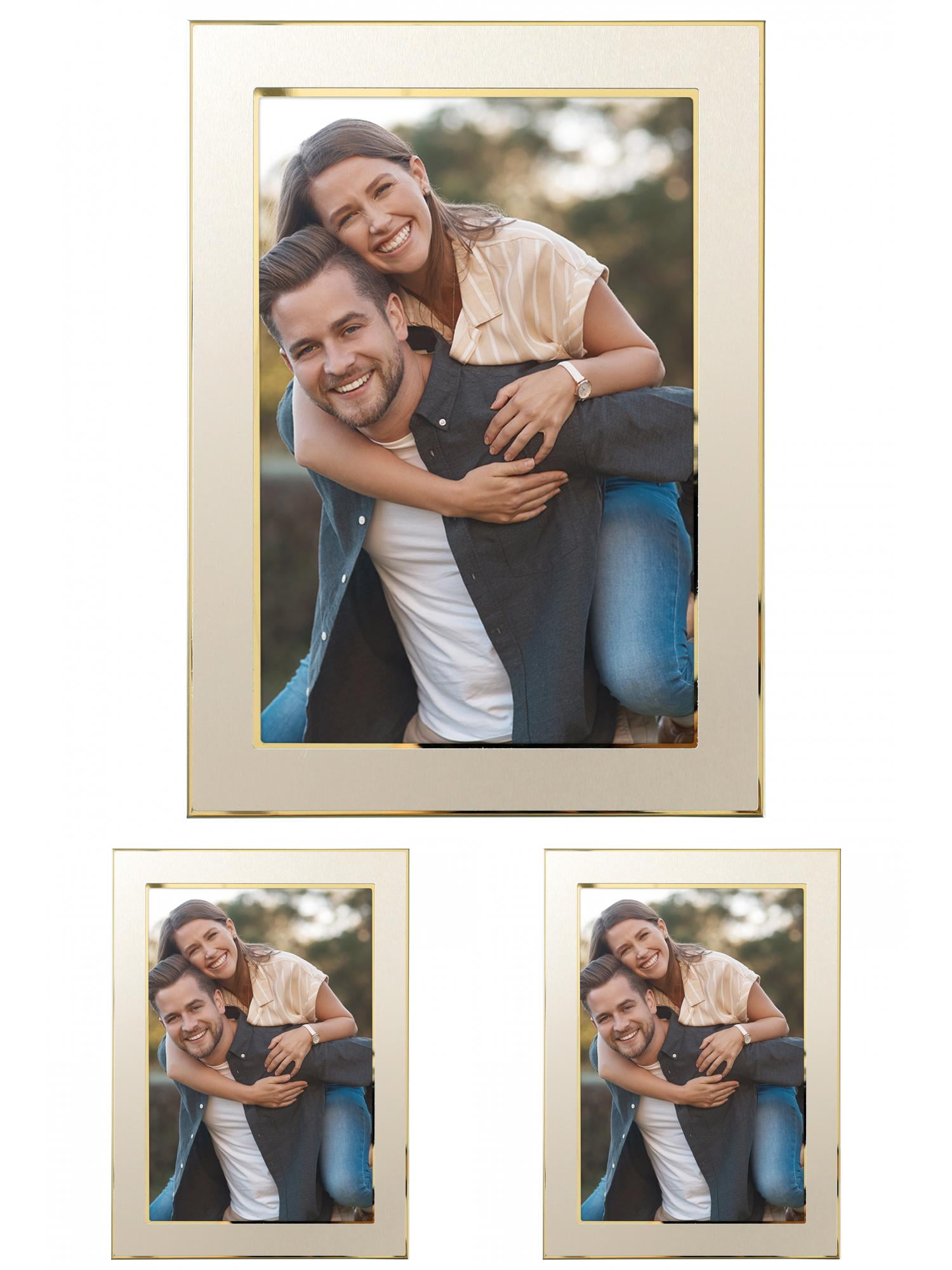 Unique Bargains Modern Picture Frame Brushed Aluminum Metal Photo Frame Gold 5x7 Gold -3Pcs 4x6