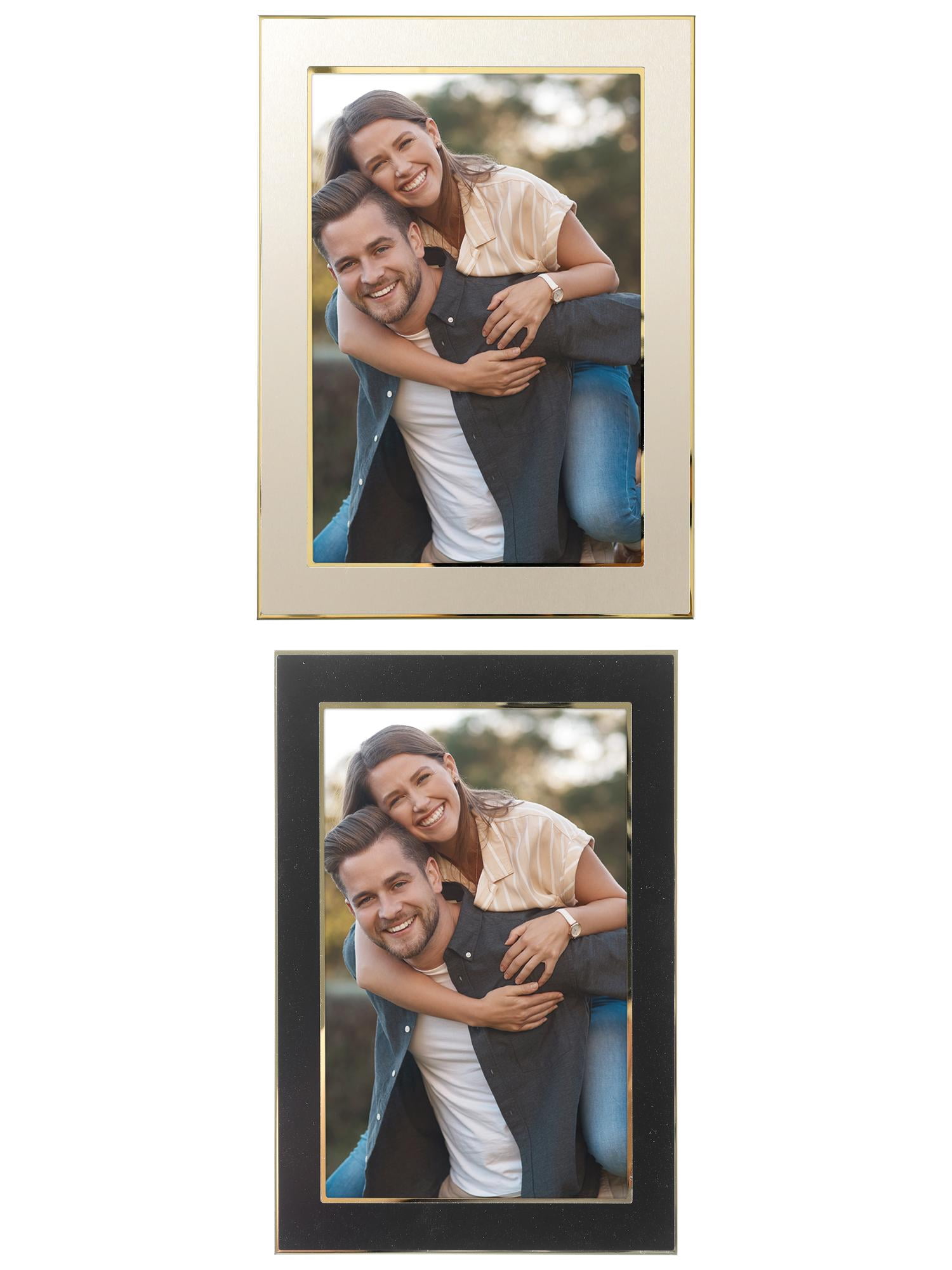 Unique Bargains Modern Picture Frame Brushed Aluminum Metal Photo Frame Gold 5x7 Gold/Black 4x6