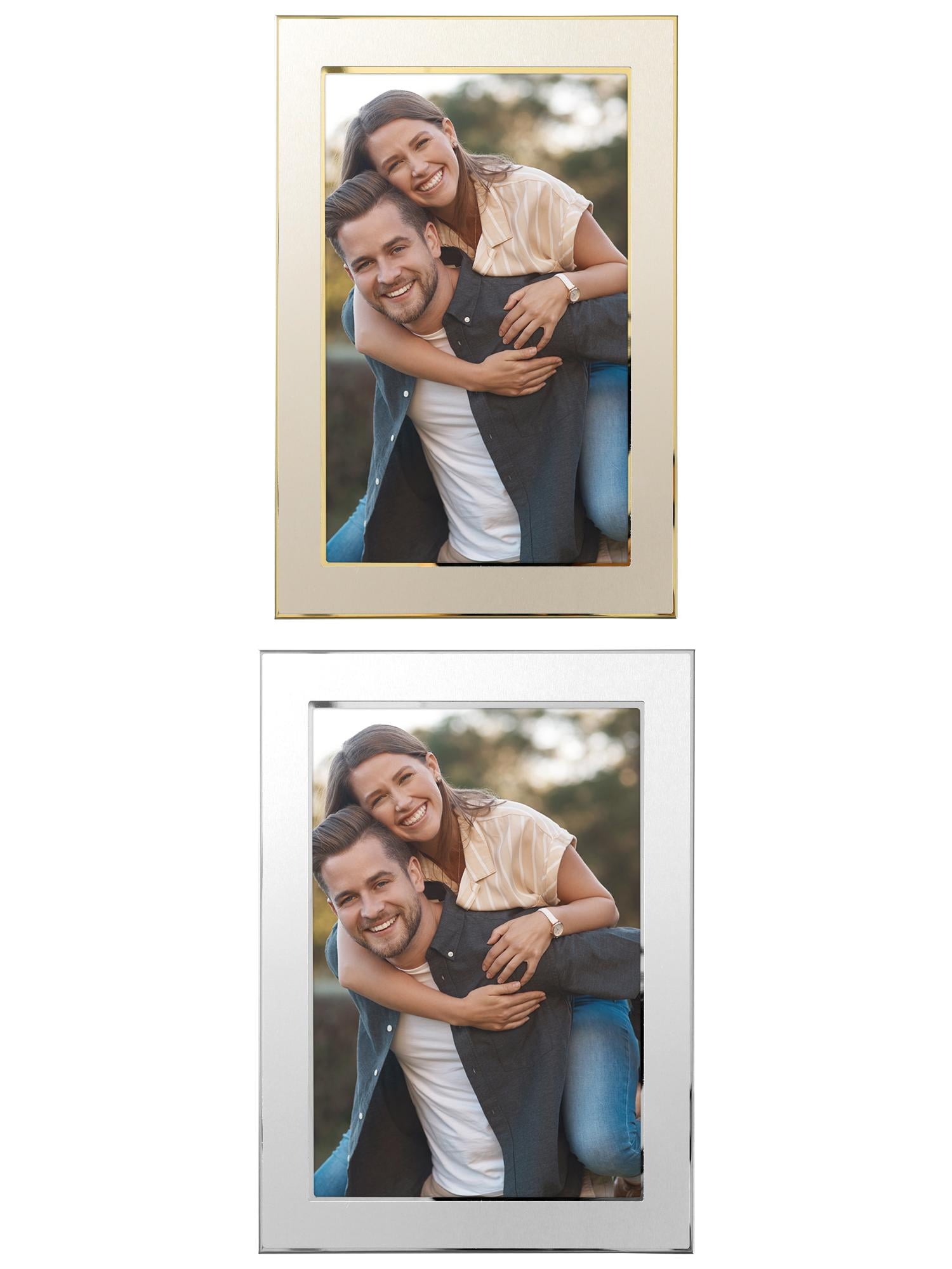 Unique Bargains Modern Picture Frame Brushed Aluminum Metal Photo Frame Gold 5x7 Gold/Silver 5x7
