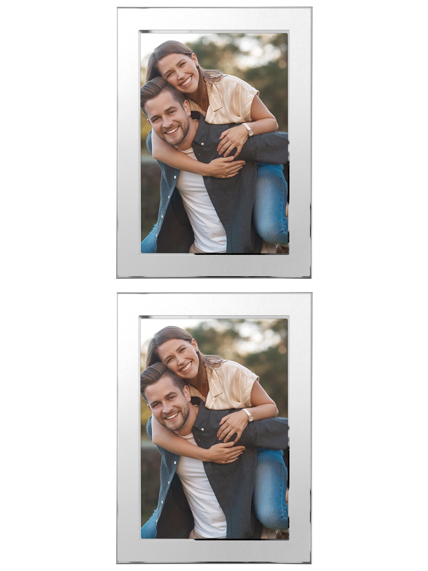 Unique Bargains Modern Picture Frame Brushed Aluminum Metal Photo Frame Gold 5x7 Silver -2Pcs 5x7