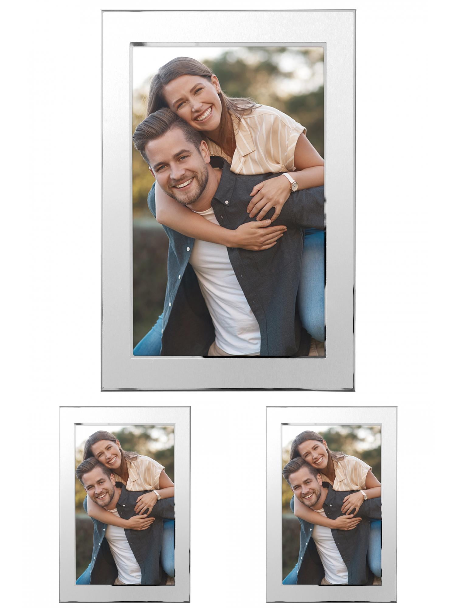 Unique Bargains Modern Picture Frame Brushed Aluminum Metal Photo Frame Gold 5x7 Silver -3Pcs 4x6