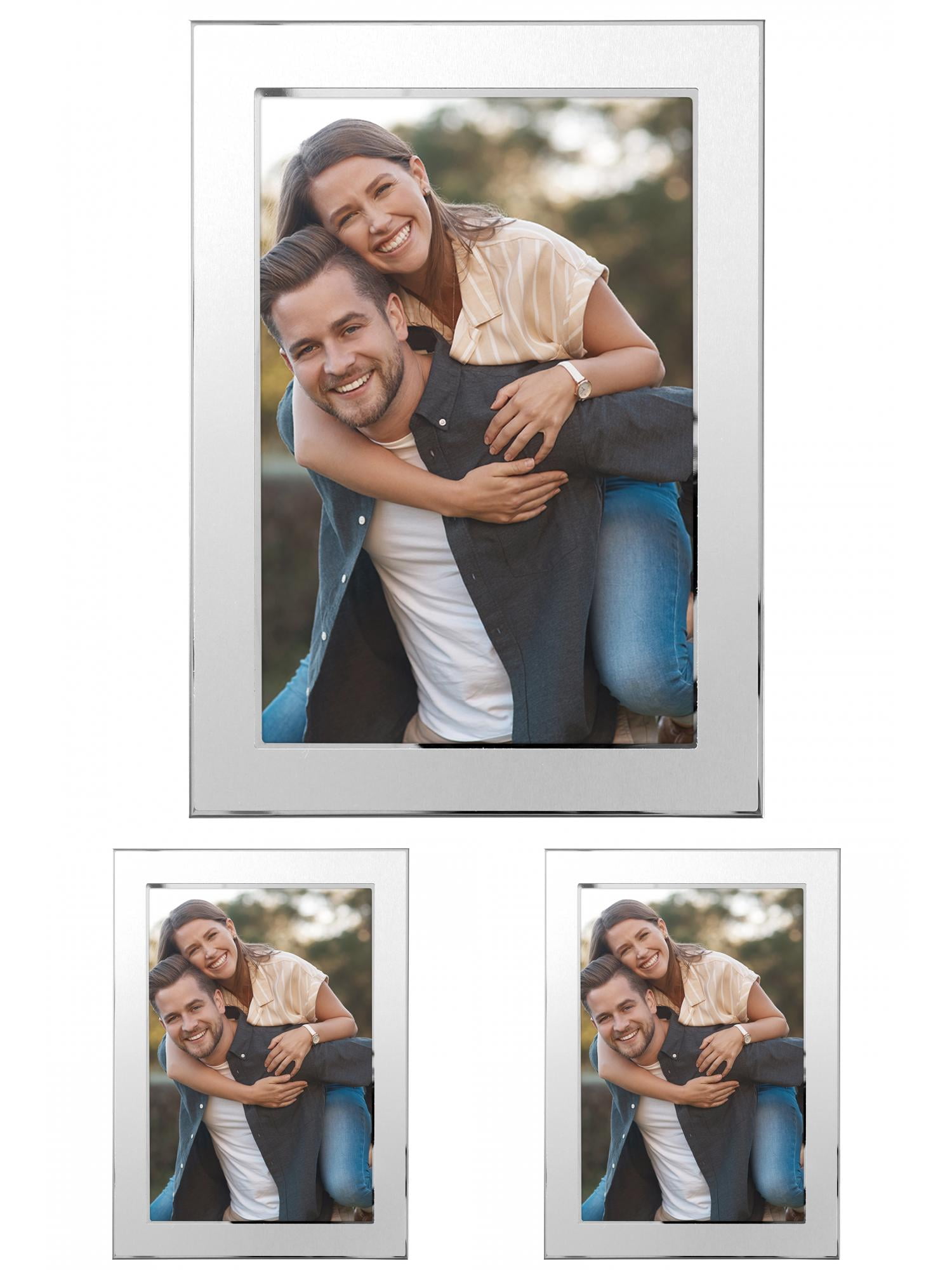 Unique Bargains Modern Picture Frame Brushed Aluminum Metal Photo Frame Gold 5x7 Silver -3Pcs 5x7